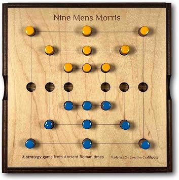 Creative Crafthouse Nine Mens Morris Mills Wood Strategy Board Game | Includes pegs, a storage cover and pouch. A 2 player classic of ancient origin for family night and travel, made in USA