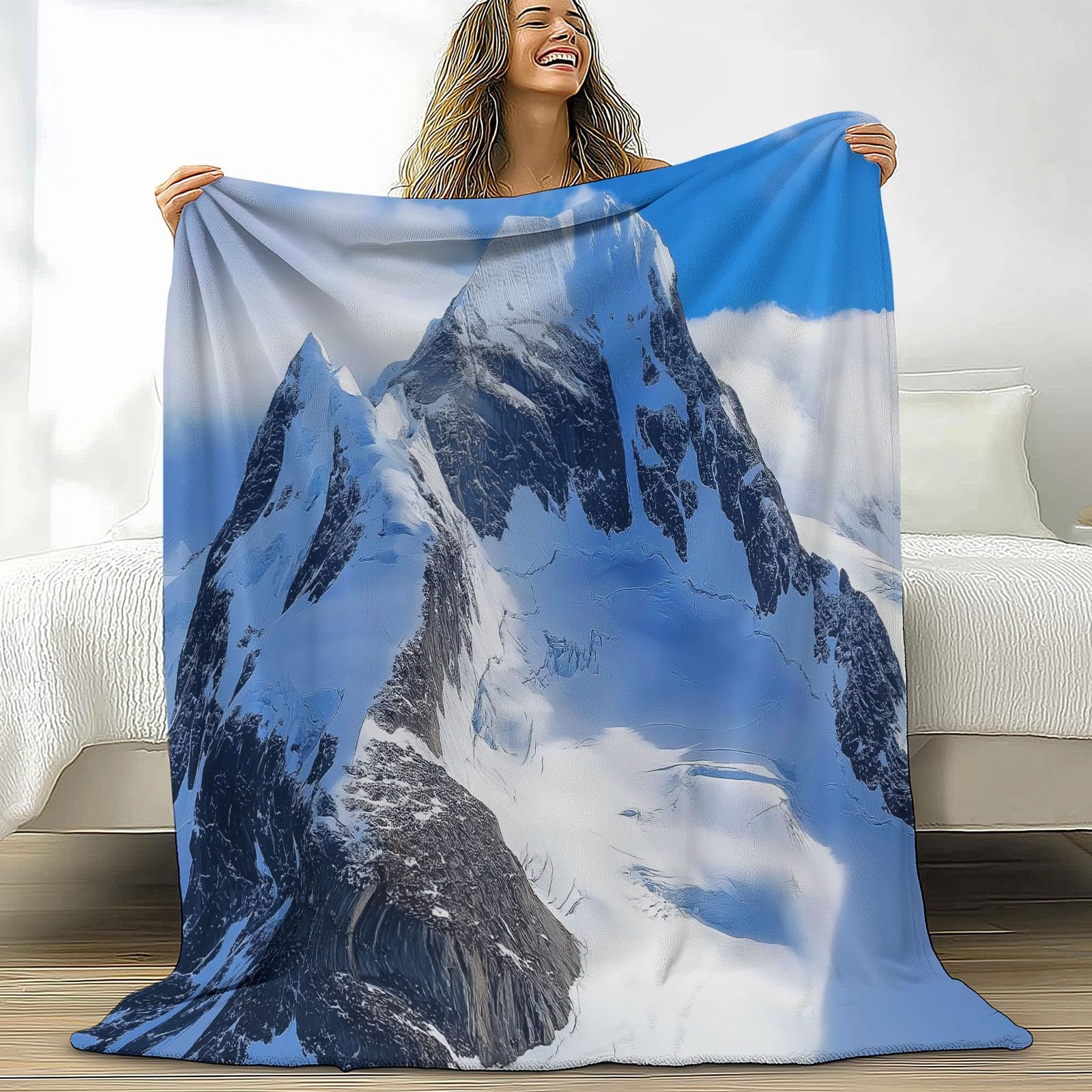 Couverture Polaire Flanelle Nature Antarctique Montagnes Enneigées Polaire Plaid, Jeté de Canapé Douillette Confortable Couverture de Lit 2 Personnes Plaid d'hiver, 220 x 240 cm Bleu