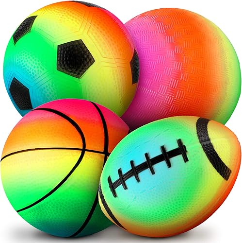Juego de 4 bolas deportivas de arcoíris de 6 pulgadas, bolas inflables de vinilo para juegos que incluyen bola de arco iris, pelota de fútbol de