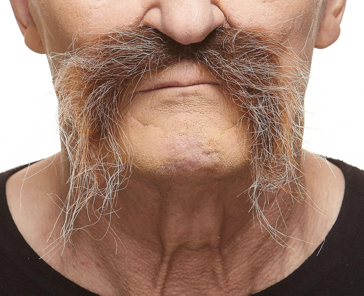 Mustaches Self-adhesive Fu Manchu Fake Mustache, Novelty, Realistic Fake Facial Hair, Costume Accessory for Adults, Brown with Grey Color