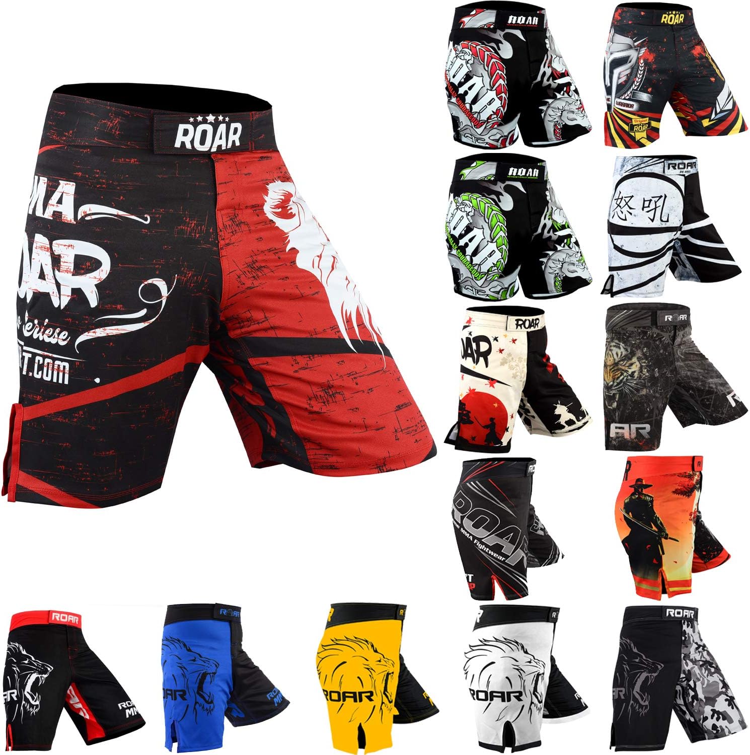 ROAR MMAFight Shorts Grappling Muay Thai BJJ Training Jiu Jitsu No Gi Wear (XLarge, Lion)