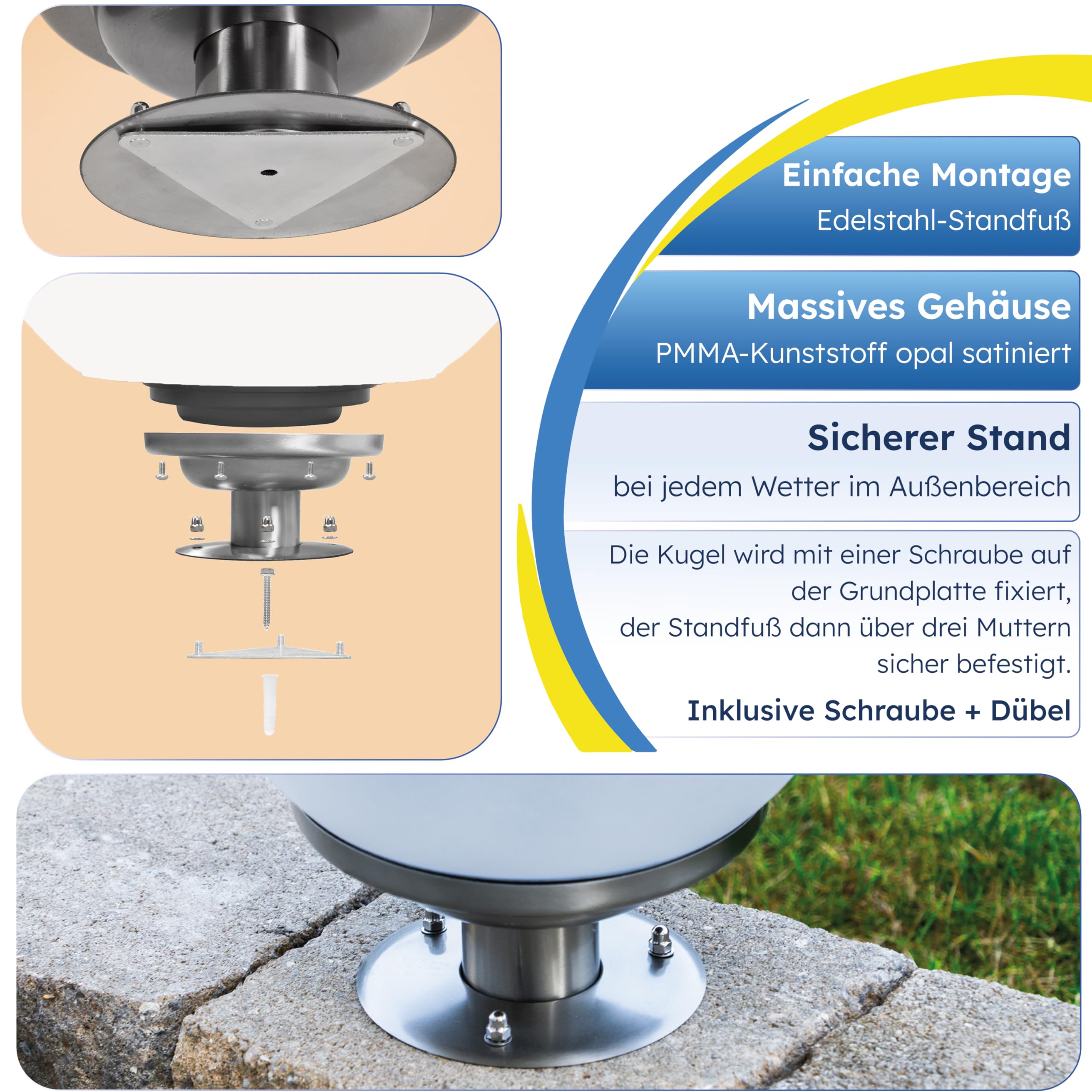 Esotec Solar Leuchtkugel Solarkugel Garten Liana 25 Edelstahlfuß 102662