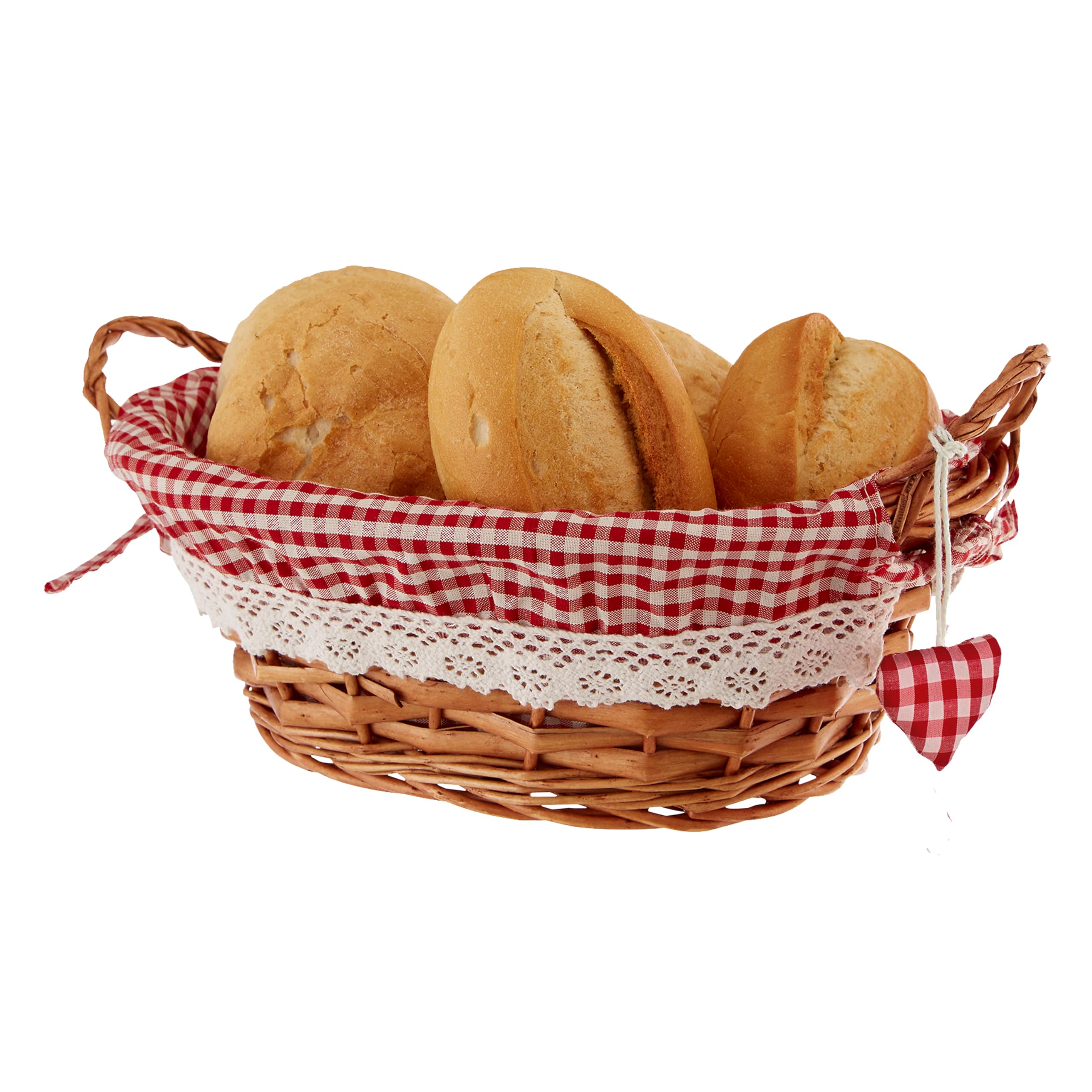 Premier Red Housewares Bread Basket With Gingham Lining | Decorative Oval Serving Basket With Dual Handles | Perfect For Keeping Bread Fresh And Stylish In Your Kitchen