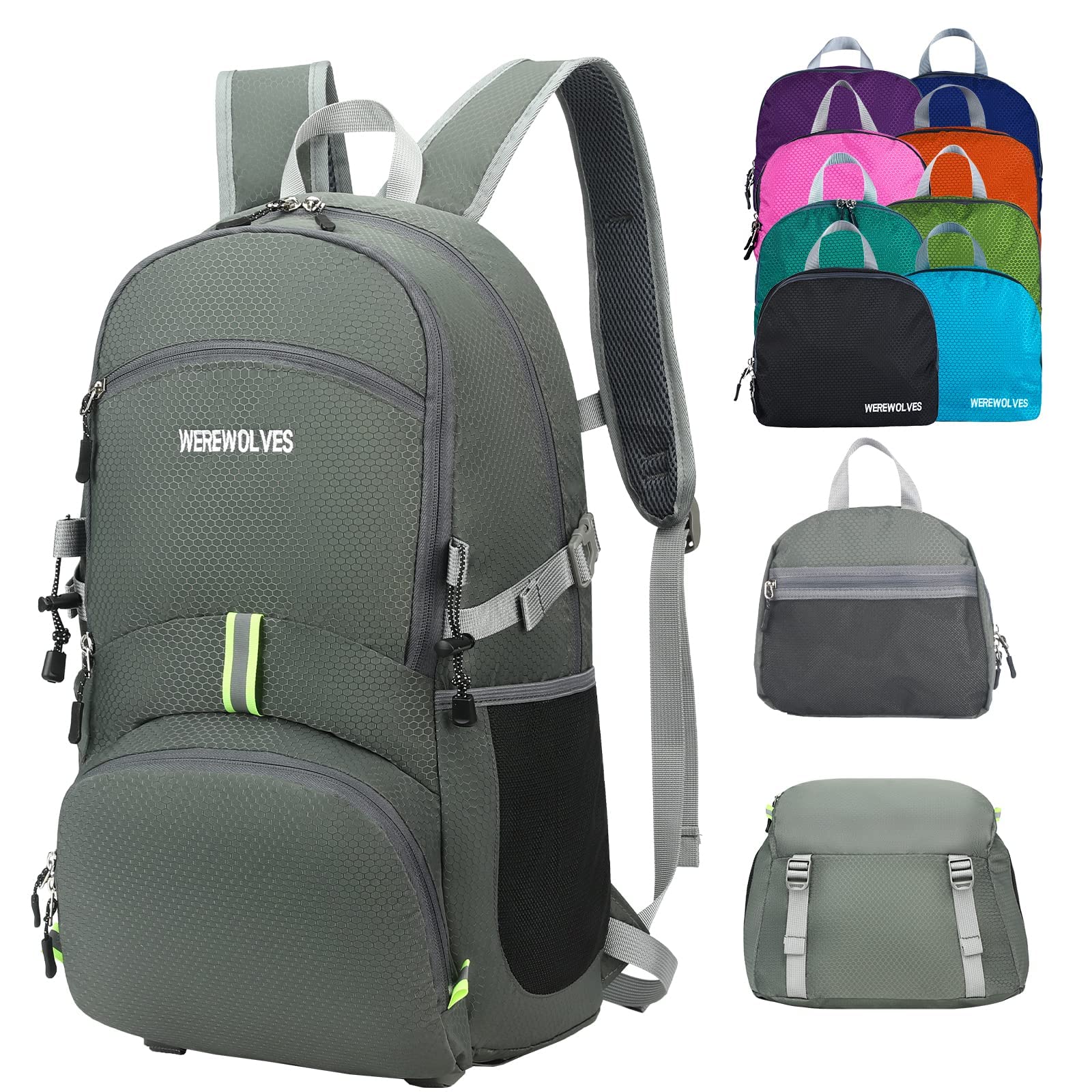 WEREWOLVES 20/35L Lightweight Hiking Backpack, Ultralight Water Resistant Packable Daypack for Women Men