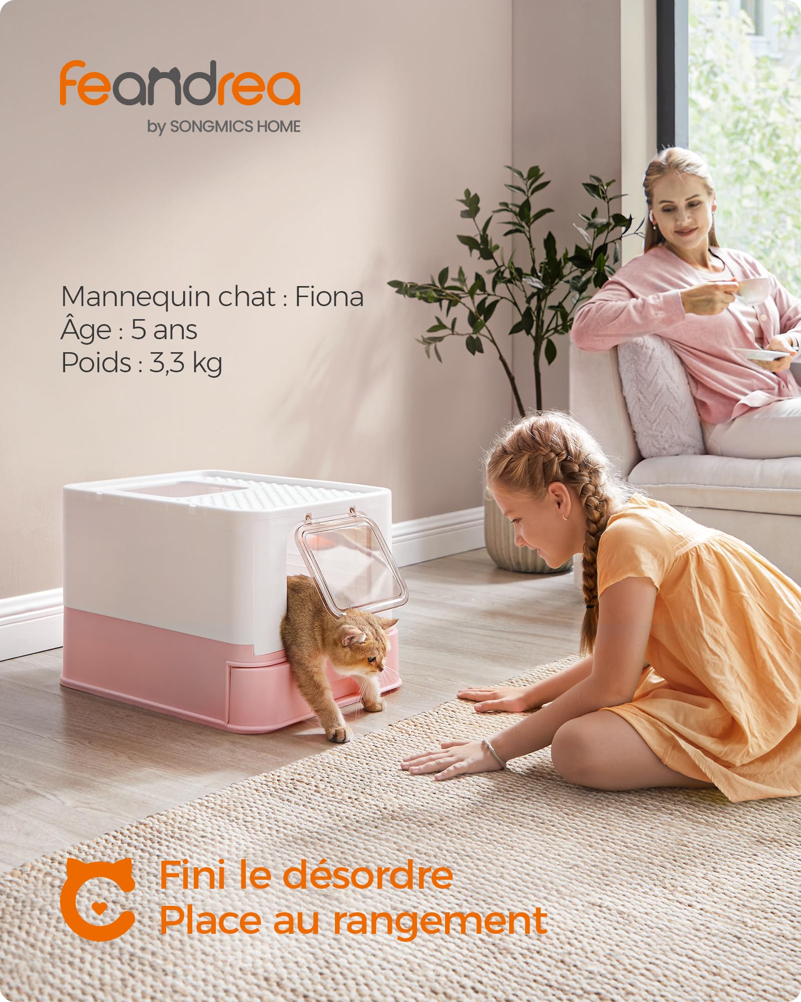 Feandrea Bac à Litière Fermé pour Chat, pour Grand Chat, Capacité 15 kg | Maison de Toilette, Plateau Amovible, Pelle, Brosse, Anti-Traces, Anti-fuites, Collection BOXAL PPT001P01