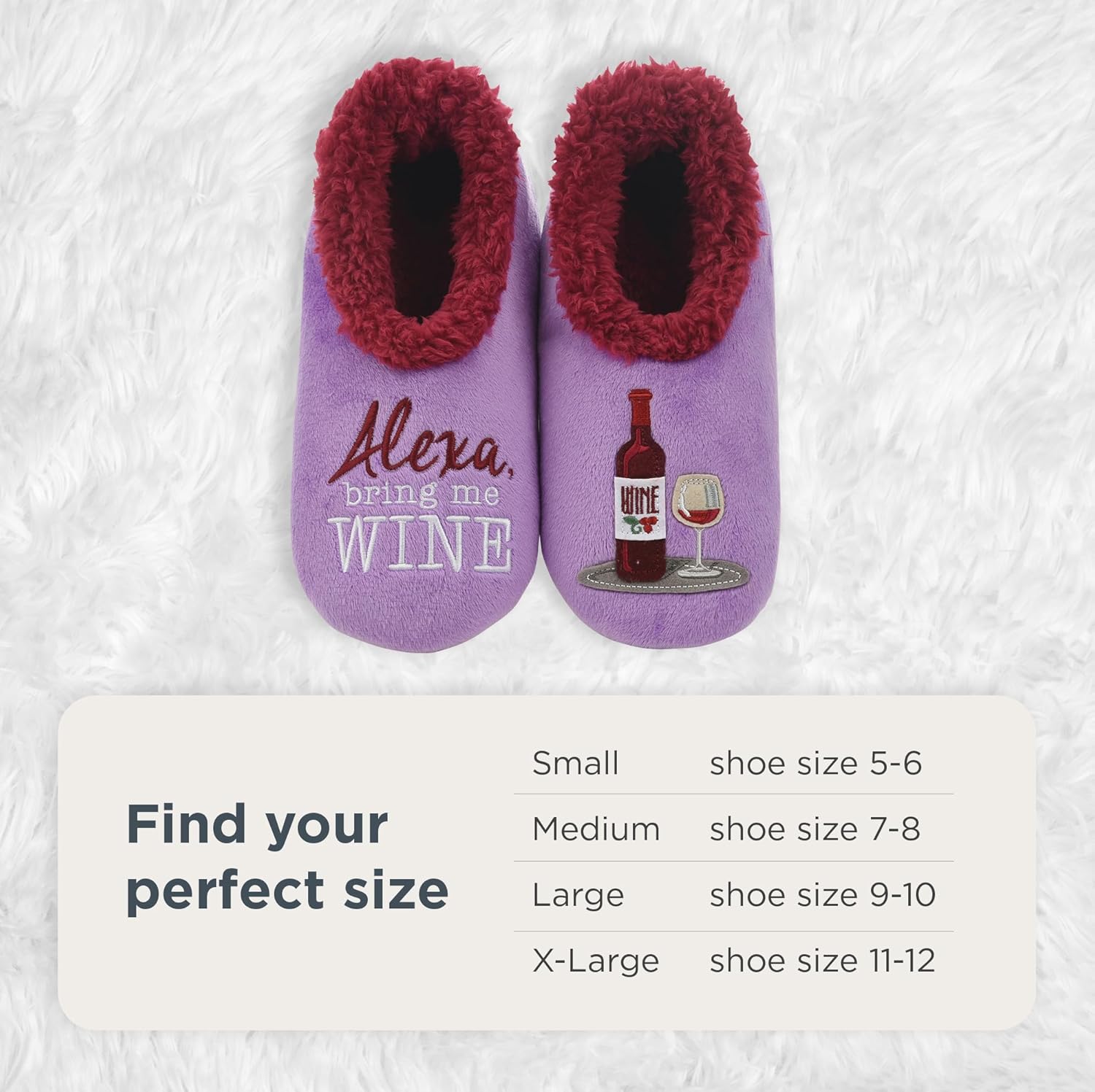 Snoozies Wine Slipper Socks for Women, Funny Wine Gifts and House Slippers Soft Non-Slip, Sherpa Lining, Indoor Cute Slippers - Image 5