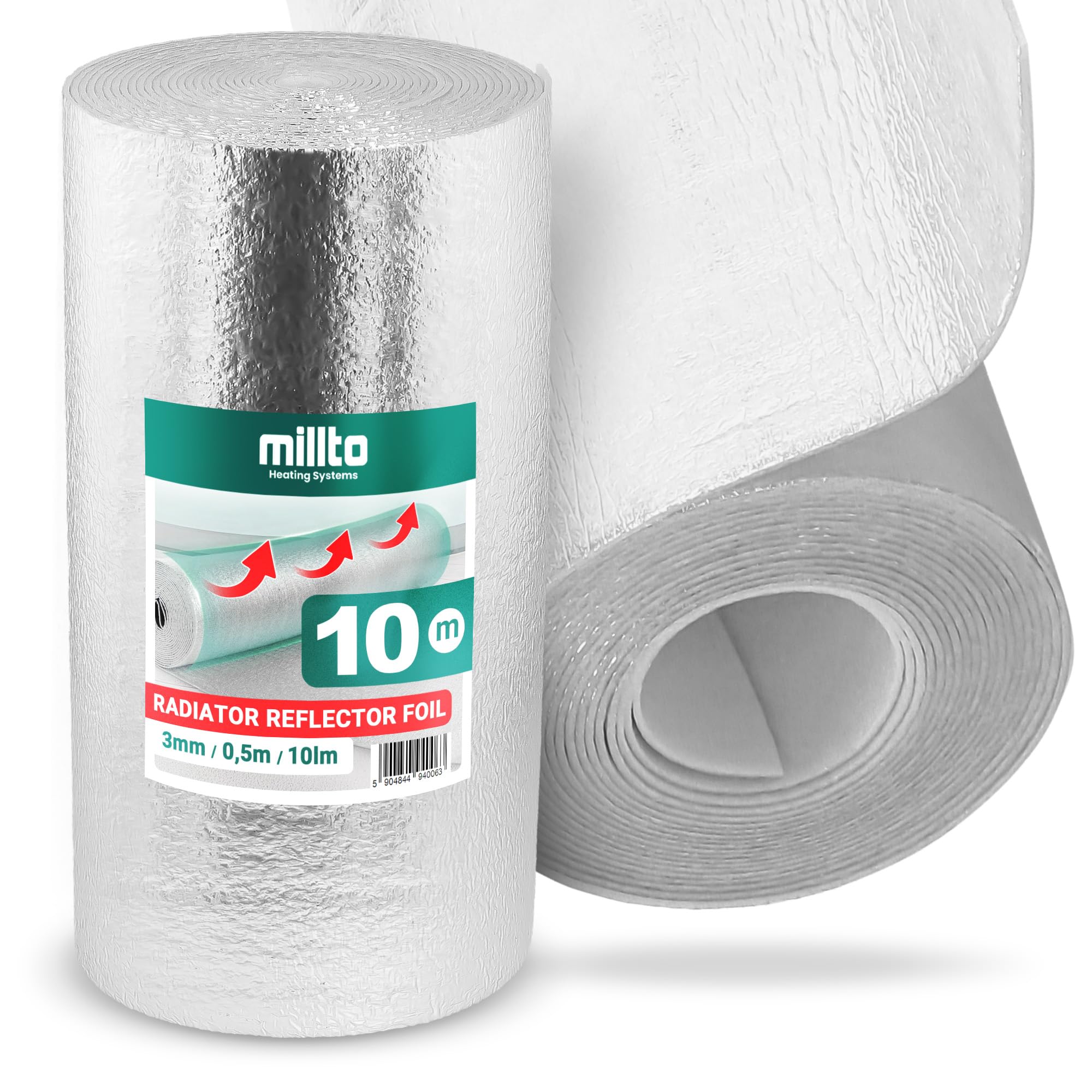Millto™ Lamina Isolante Termoriflettente 10m x 0,5m x 3mm | Pannelli Riflettenti Termosifoni Rotolo Foglio Isolante Isolamento Termico Protegge Freddo Caldo Caloriferi Consente Risparmiare Energia