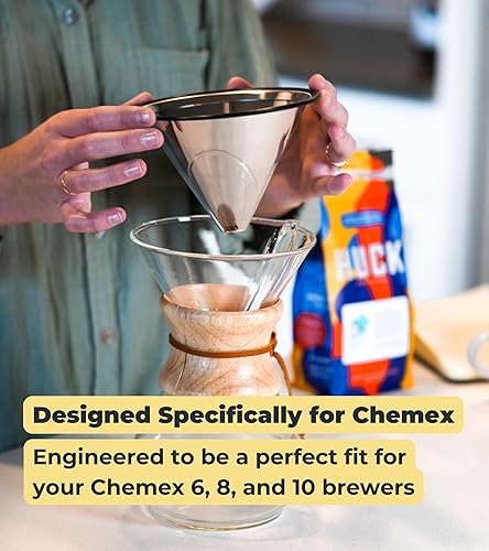 Miniatura 4 de Filtro de café de metal reutilizable para cafeteras de vidrio Chemex de 6, 8 y 10 tazas alternativa de acero inoxidable para elaboración de cerveza
