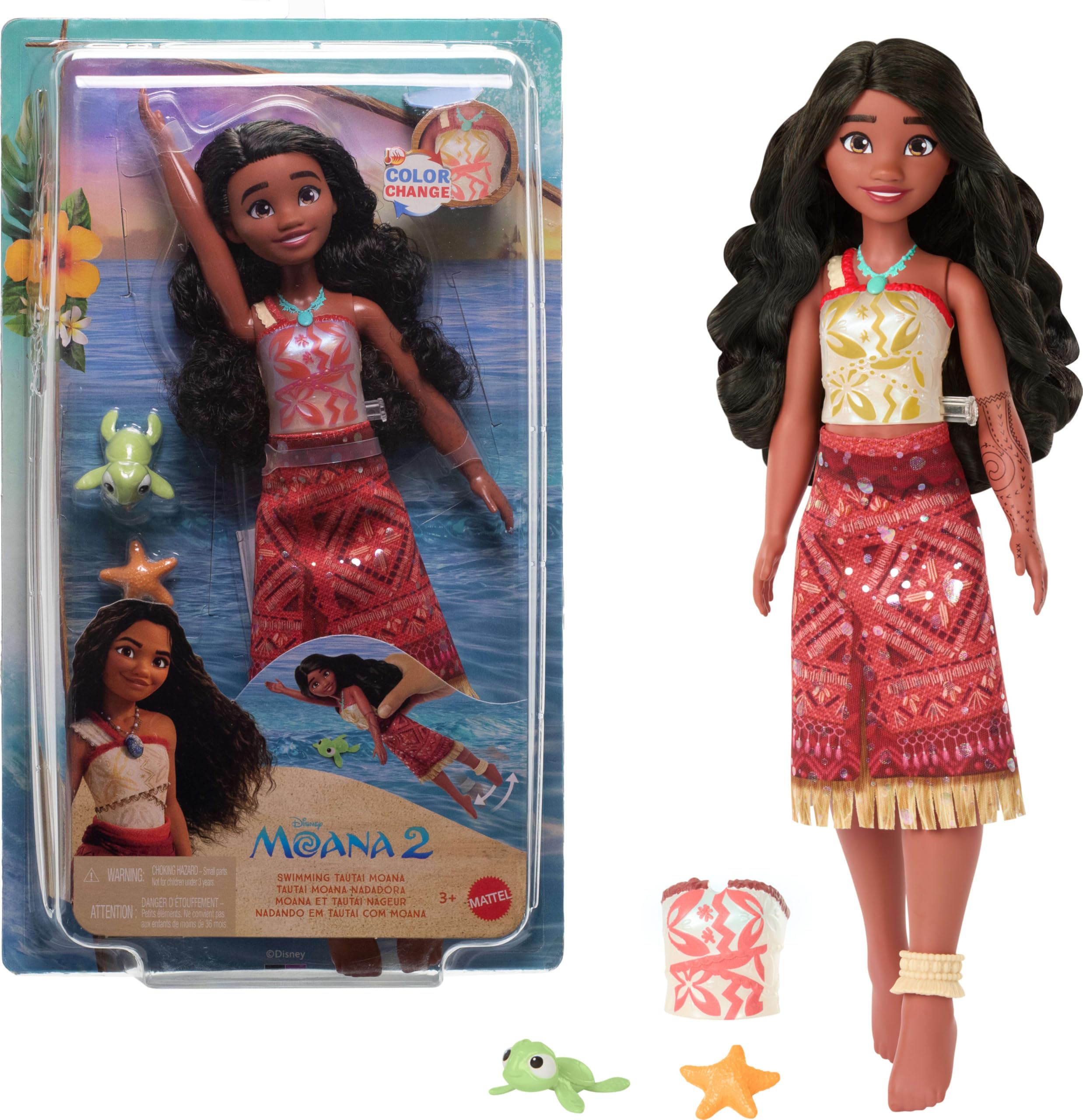 Amazon.com: Mattel Disney Moana 2 Toys, Swimming Tautai Moana