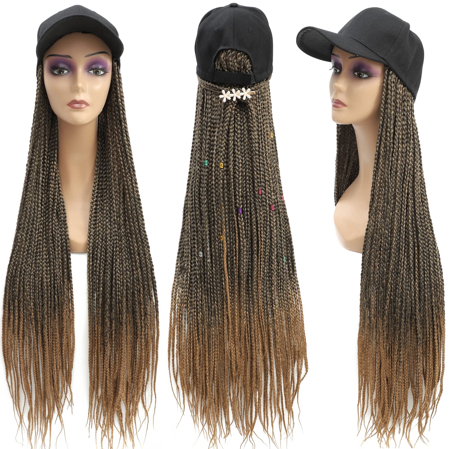 Amazon.com : Long Braiding Hair Baseball Cap Hat Wig Hair with Braided Box  Braids for Women Hat with Hair Extensions for Black White Women, Ombre  Rainbow Synthetic Crochet Hair, Braids Hat Wig