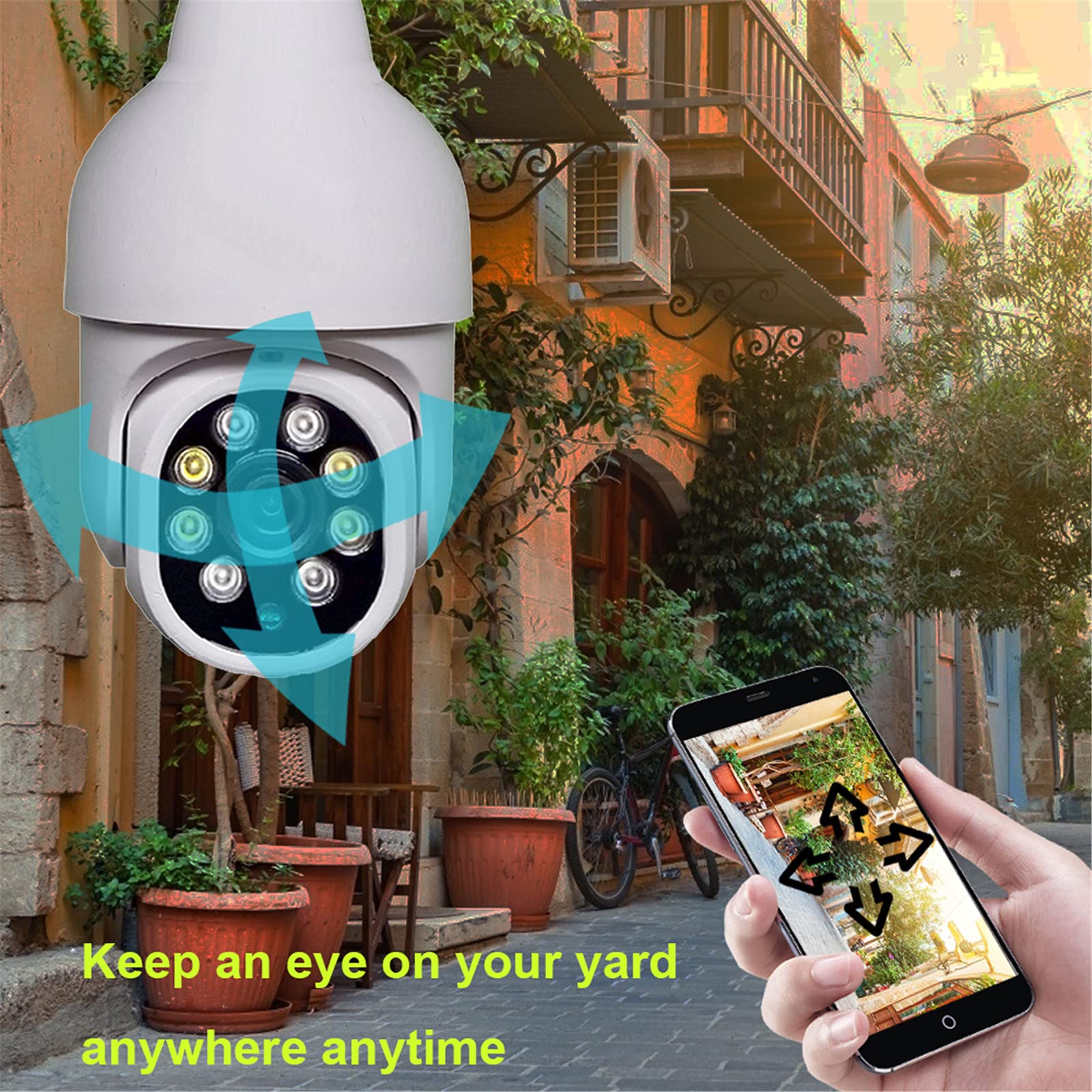 Cámara De Seguridad Para El Hogar, 3MP Full HD PTZ Wifi Cámara Mini E27 Bombilla Socket Security Vigilancia Para La Cámara CCTV De