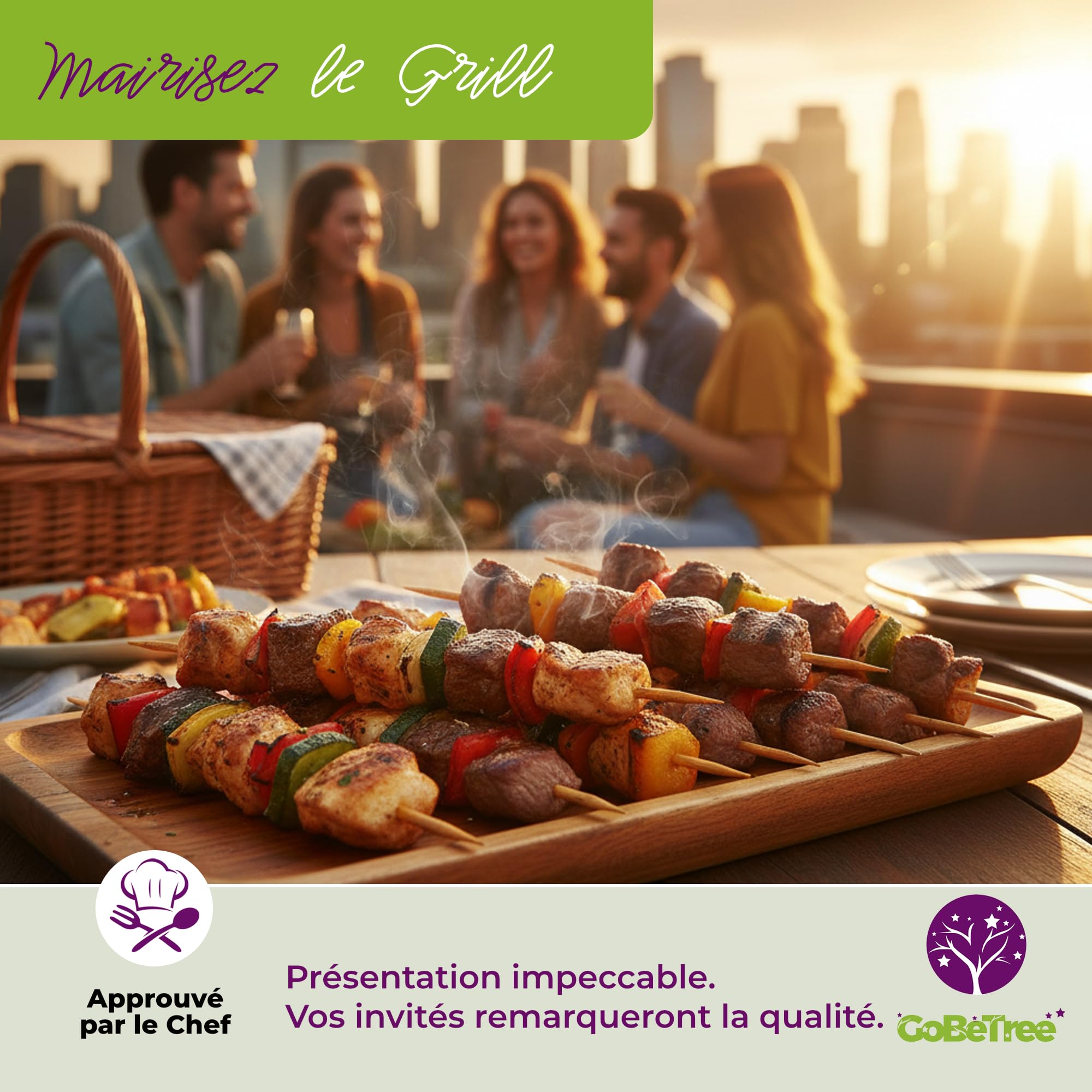 Piques à Brochette en Bois de Bouleau 15 cm x 2,5 mm Extra Résistants pour Barbecue