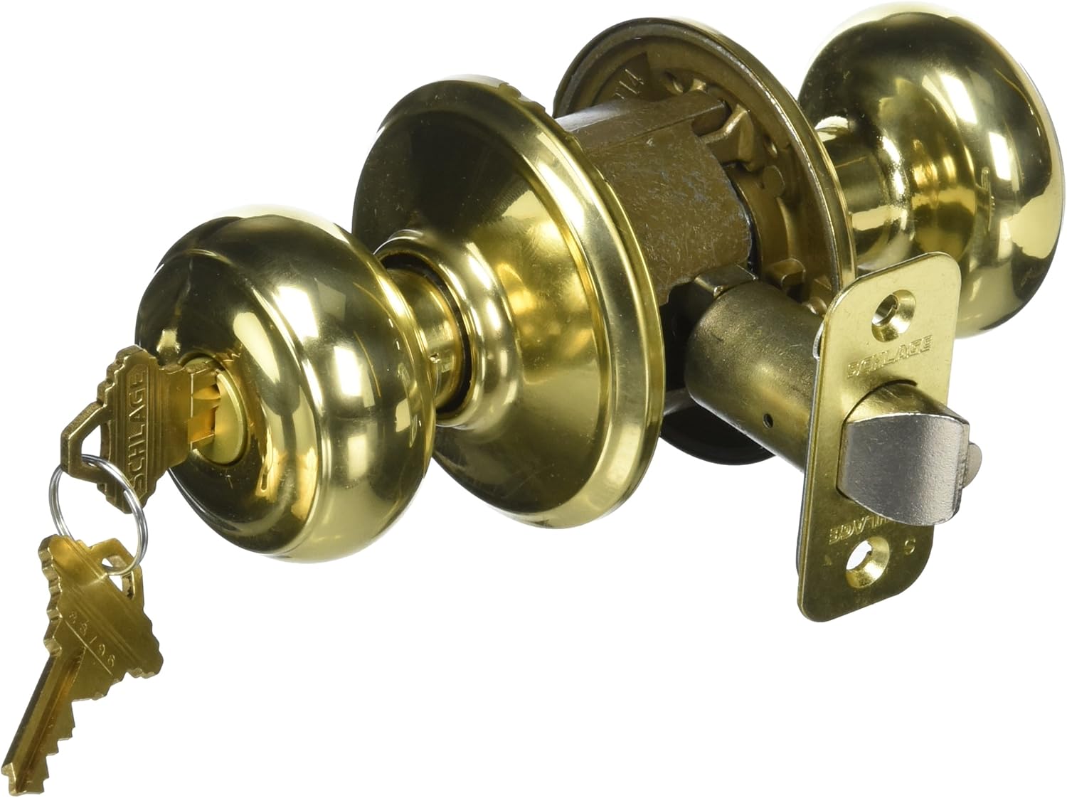 Schlage Lock Company 43156399598 0 Georgian Keyed Entry Panic Proof Door Knob, Polished Brass