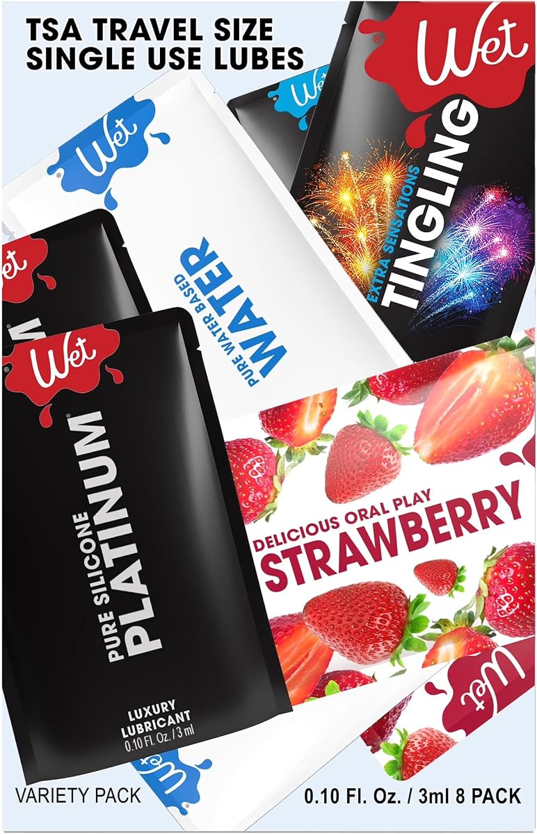 Wet On The Go Variety Pack Lube, Travel Sachets, 3mL, 8 Count