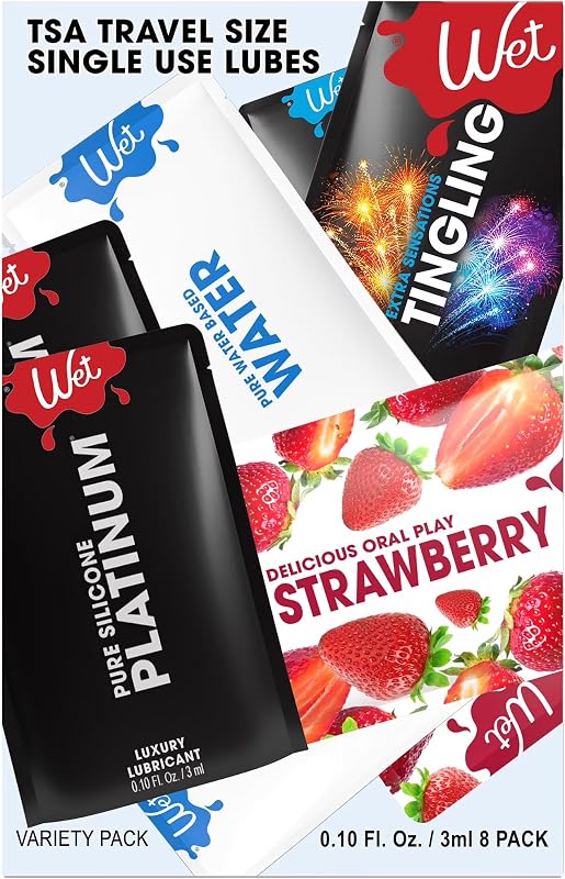 Wet On The Go Variety Pack Lube, Travel Sachets, 3mL, 8 Count