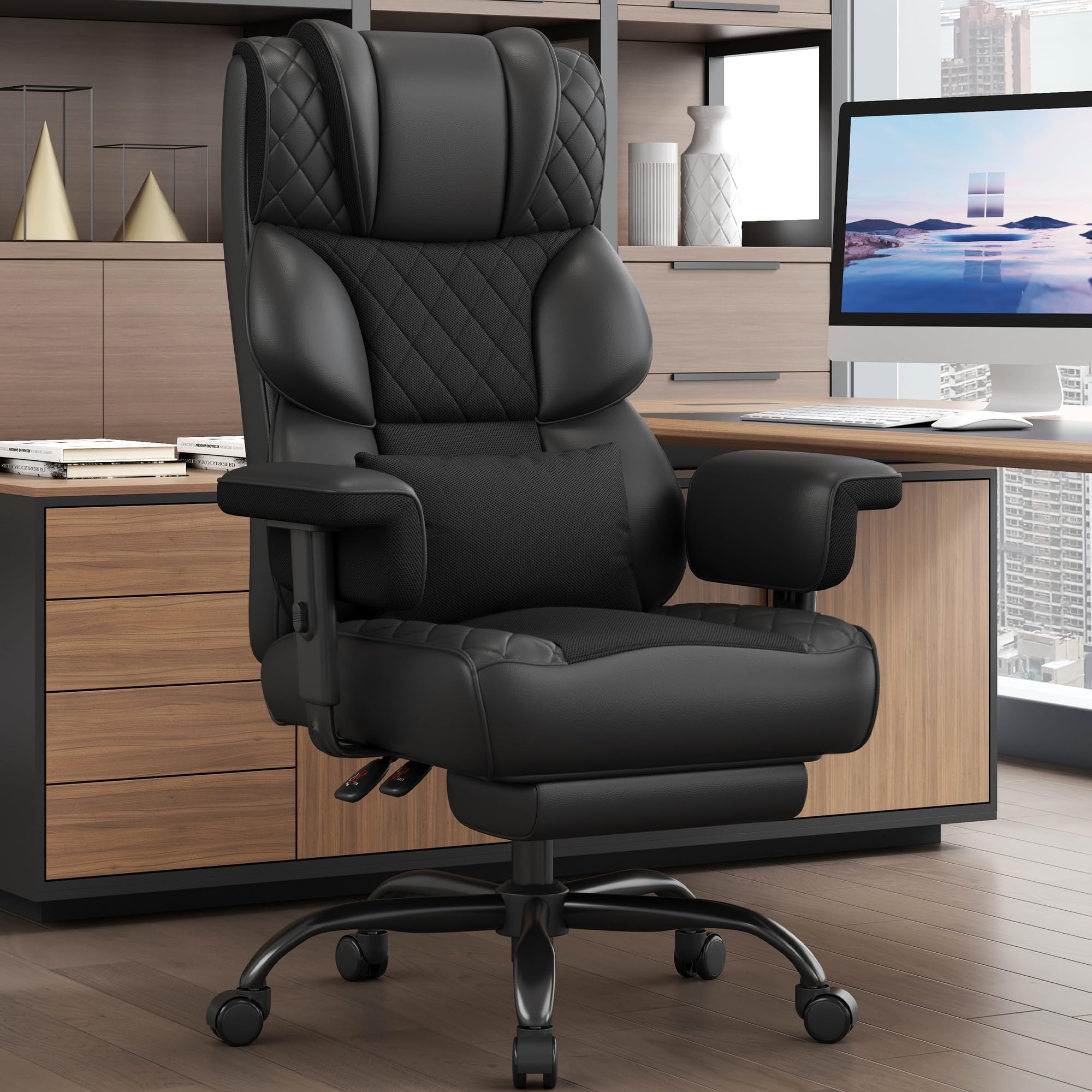 Vonesse Big and Tall Office Chair, Gaming Chair with Soft Adjustable Armrests, Ergonomic High Back Desk Chair with Lumbar Support, Executive Computer Chairs with Footrest (PU Leath image 1