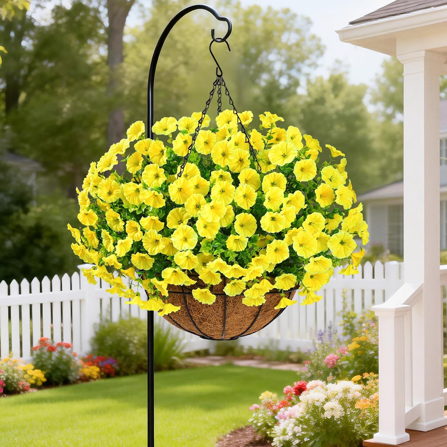 Yastouay Artificial Hanging Flowers for Outdoors, Fake Hanging Plants with Baskets, UV Resistant Hanging Flowers Fake Flowers for Outdoors Porch Patio Garden Spring Summer Decor(Yellow)