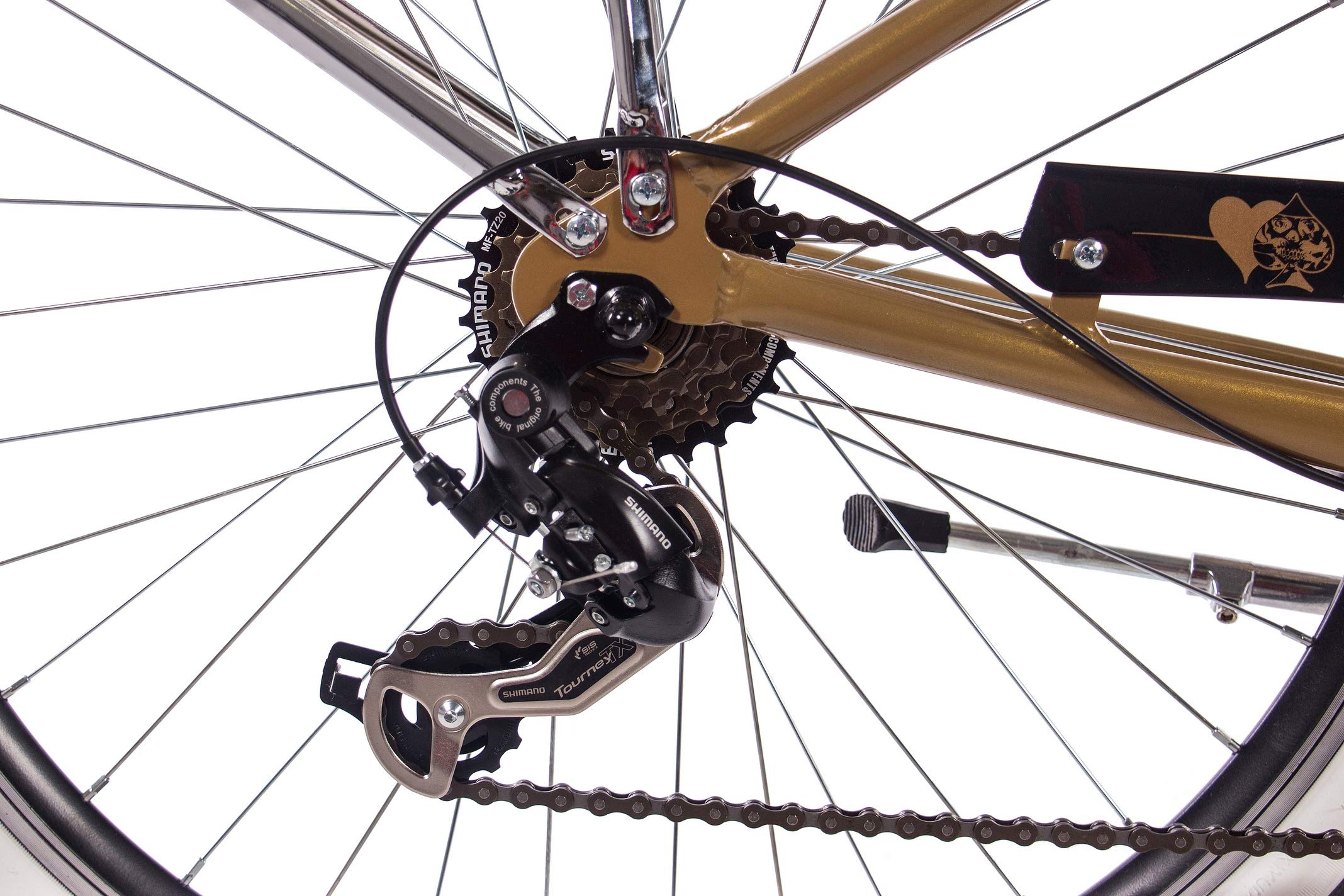 CHRISSON 26 Zoll Beachcruiser Sando schwarz Gold mit 6 Gang Shimano Tourney Kettenschaltung, Damenfahrrad, Herrenfahrrad im Retro Look, Vintage Cruiser Bike