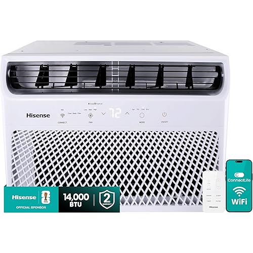 Hisense 14,000 BTU Smart Window Air Conditioner, 3 modes (Cooling, Fan, Dehumidifier), Easy Installation,Ultra Quiet, 2 Years Warranty