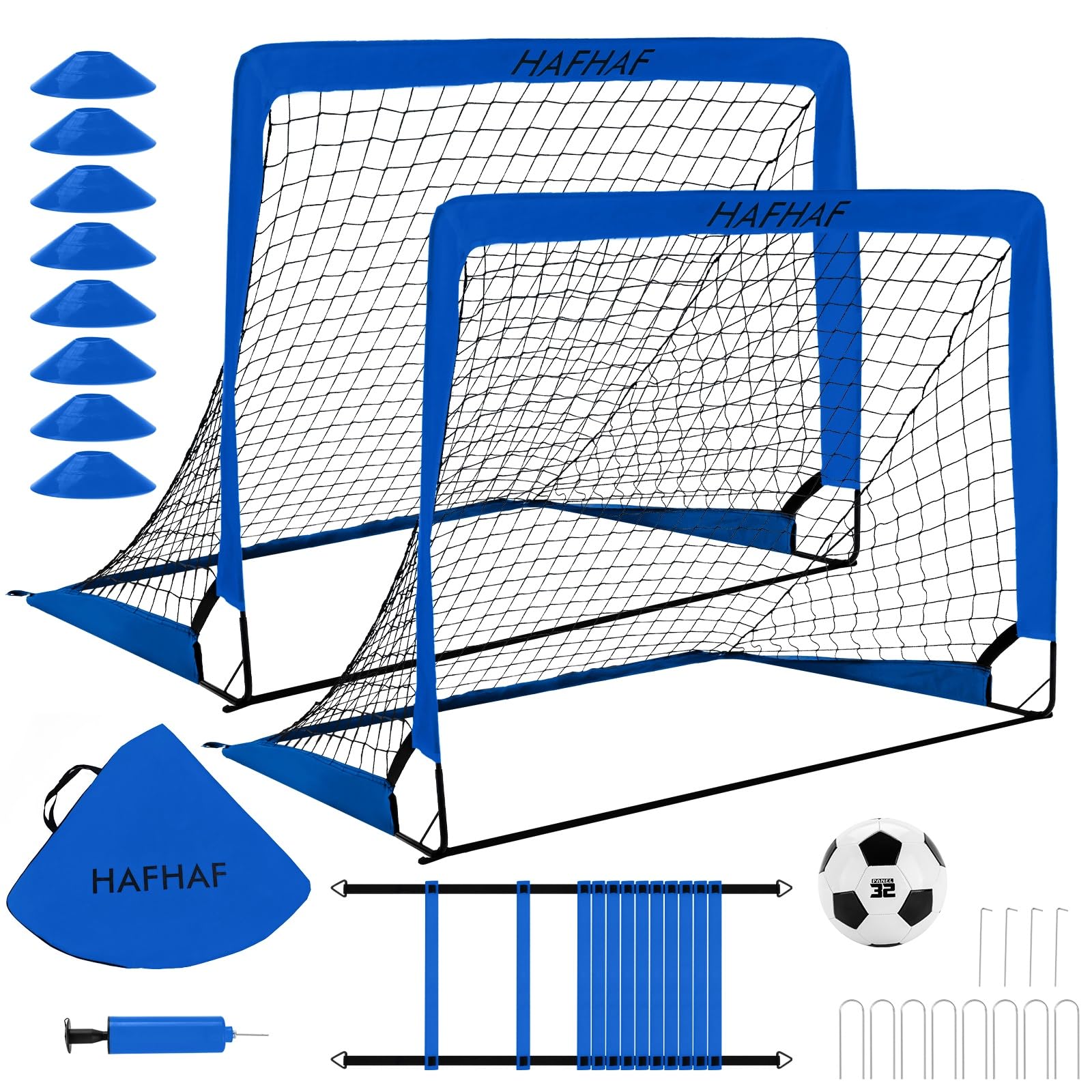 HAFHAF Soccer Goals, 4x3 ft Portable Kid Soccer Goals for Backyard with Ball, Ladder, and Cones Pop Up Soccer Net Soccer Set for Kids Age Youth and