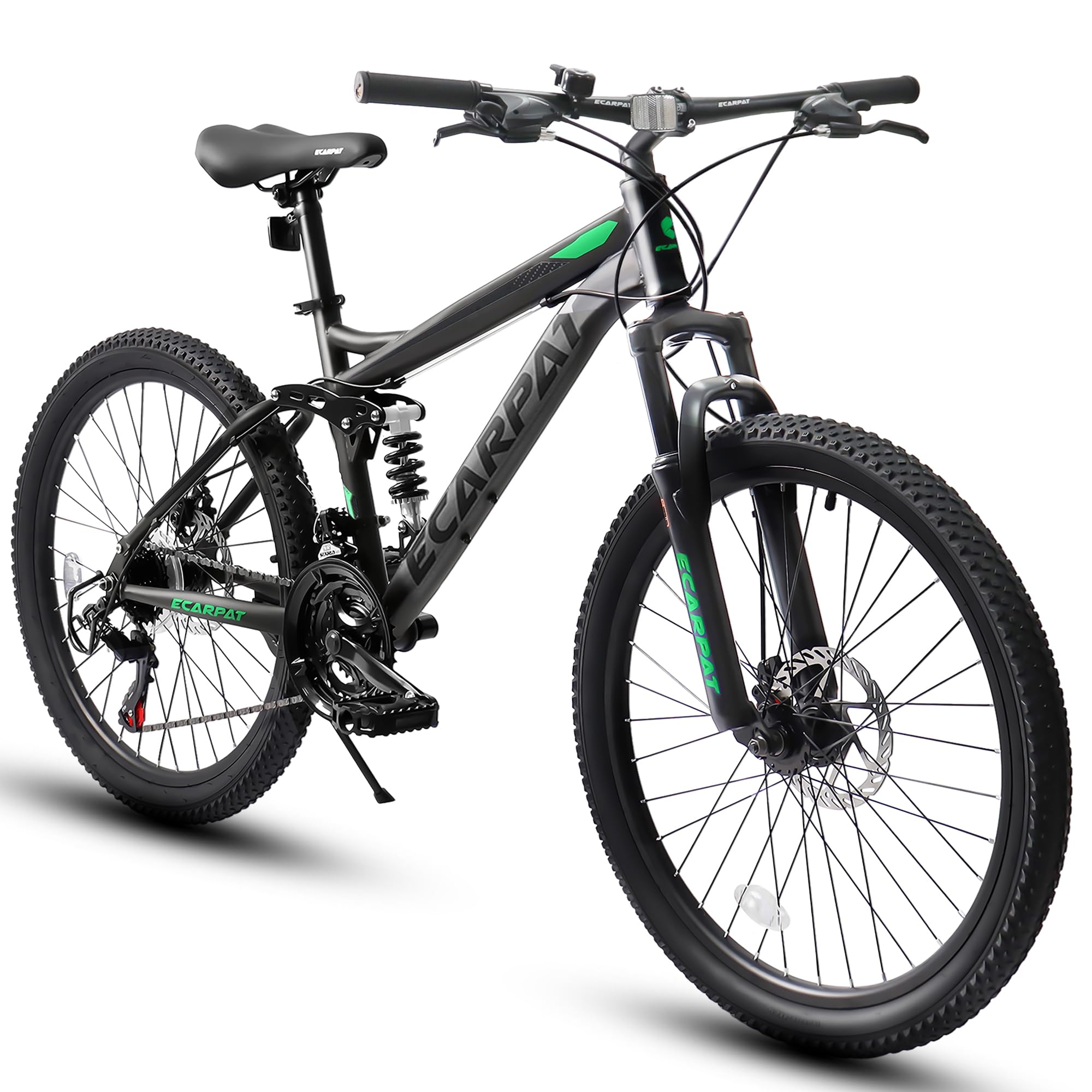 Ecarpat Mountain Bike 26 Inch Wheel, 21-Speed Disc Brakes Trigger Shifter, Front Fork Rear Shock Absorber Carbon Steel Frame Mountain Bike, Youth Mens Womens Trail Commuter City Bicycles