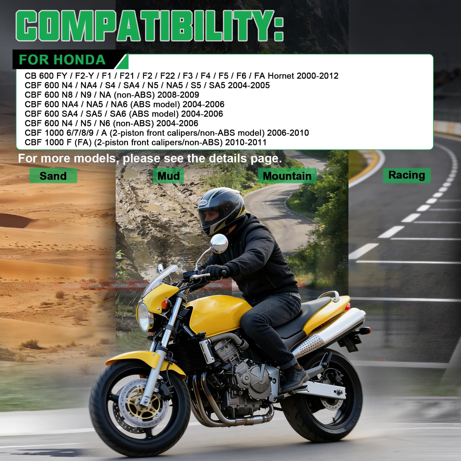 Plaquettes de Frein Avant et Arrière pour Honda CB 600 F Hornet 600 2000-2012 CBF600 2004-2006 CBR 600 F 1995-1998 CBF1000 Non ABS 2006-2015