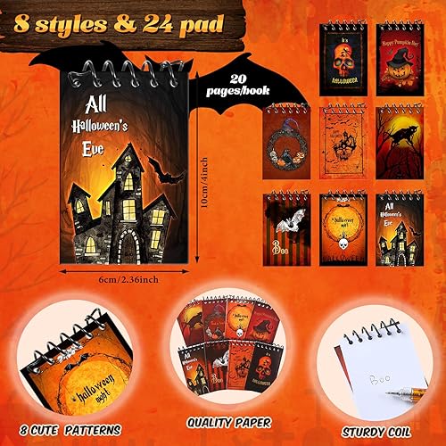 Miniatura 3 de 48 piezas de recuerdos de fiesta de Halloween, 24 blocs de notas de Halloween y 24 bolígrafos de jeringa para regalo de fiesta de cumpleaños,