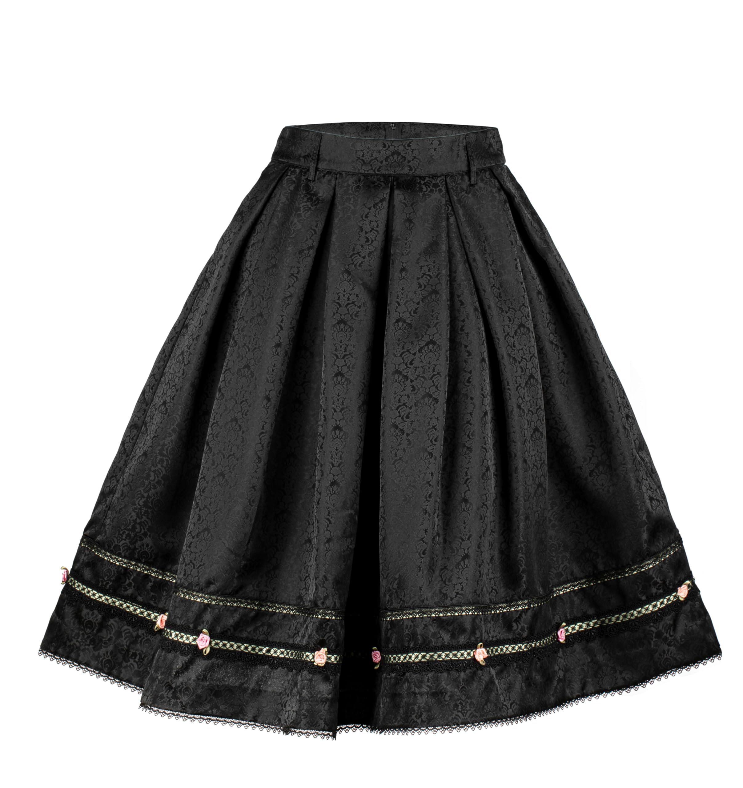 Trachtenrock Damen Knielang Dirndlrock Damen Midi aus Jacquad 65cm Damen Oktoberfest Röcke Elegent Trachten Oberteil Schwarz Größe 34-46