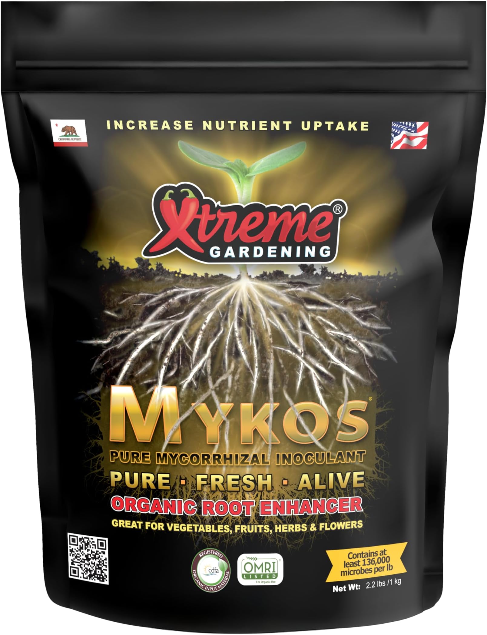 Xtreme Gardening Mykos Pure Mycorrhizal Inoculant Organic Root Enhancer, 2.2 LB - Granular