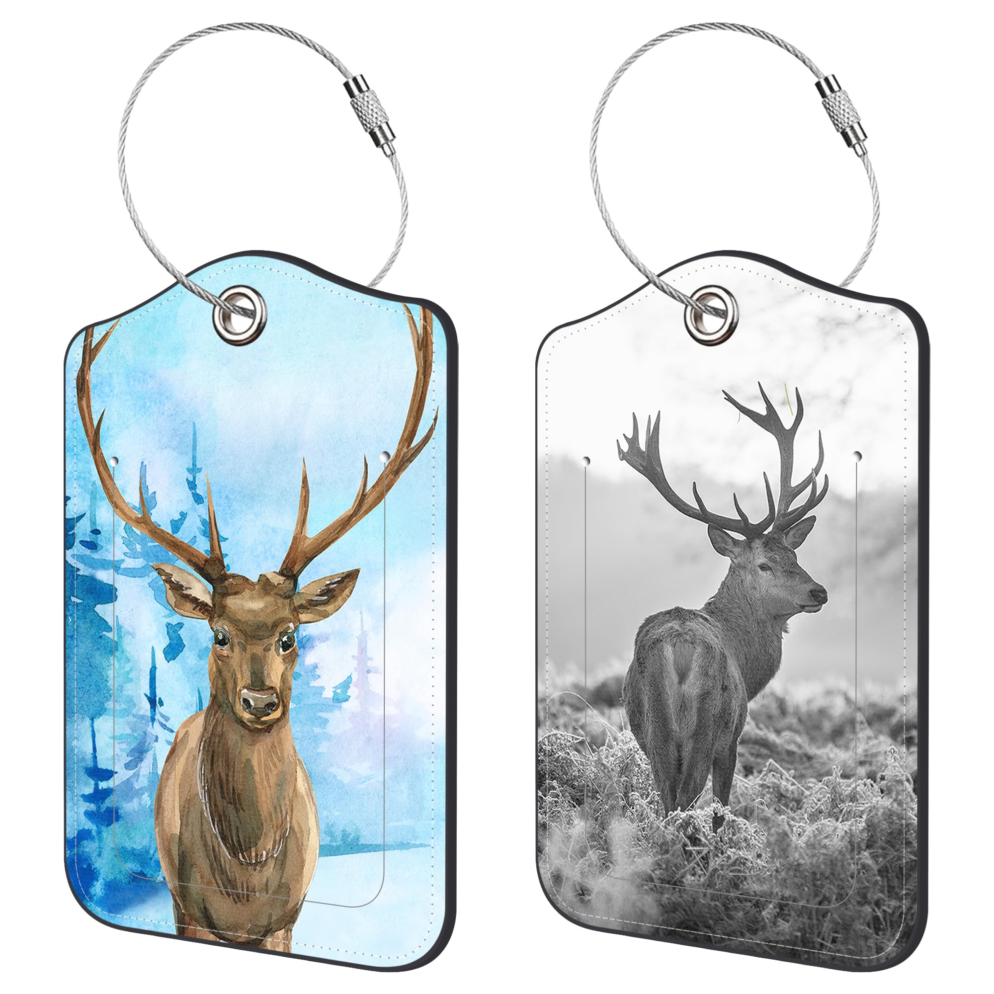 Neidius 2 Pack Luggage Tags for Suitcase,PU Leather Travel Cruise Luggage Tag with Privacy Cover,Name ID Label and Steel Ring,Travel Essentials for