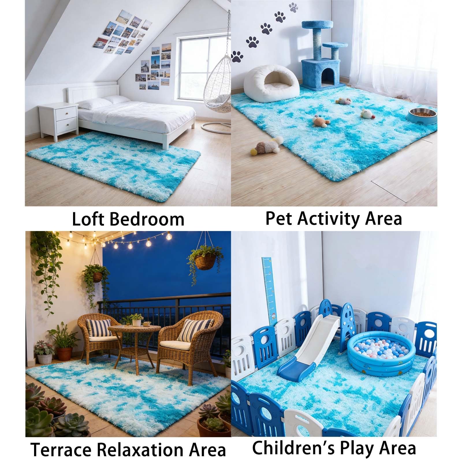Tappeto Salotto 170 x 280 cm Morbido, Antiscivolo, Soffice, Moderno, Caldo e Traspirante Moquette Peloso Camera da Letto Caldo e Traspirante per Salotto da Letto, Divano, Blu