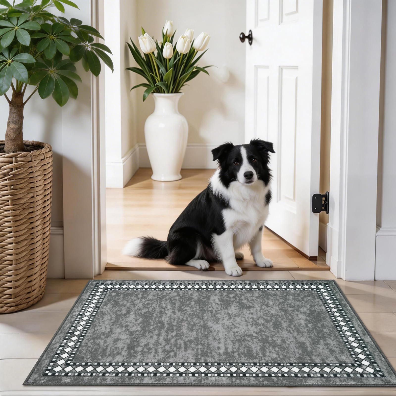 Homcomodar Door Mats Indoor 60x90cm Grey Small Rugs Washable Entryway Rug Carpet Runners for Hallways Non Slip Rugs for Bedroom,Entrance,Bathroom,Kitchen, Hallway,Corridor — image 1