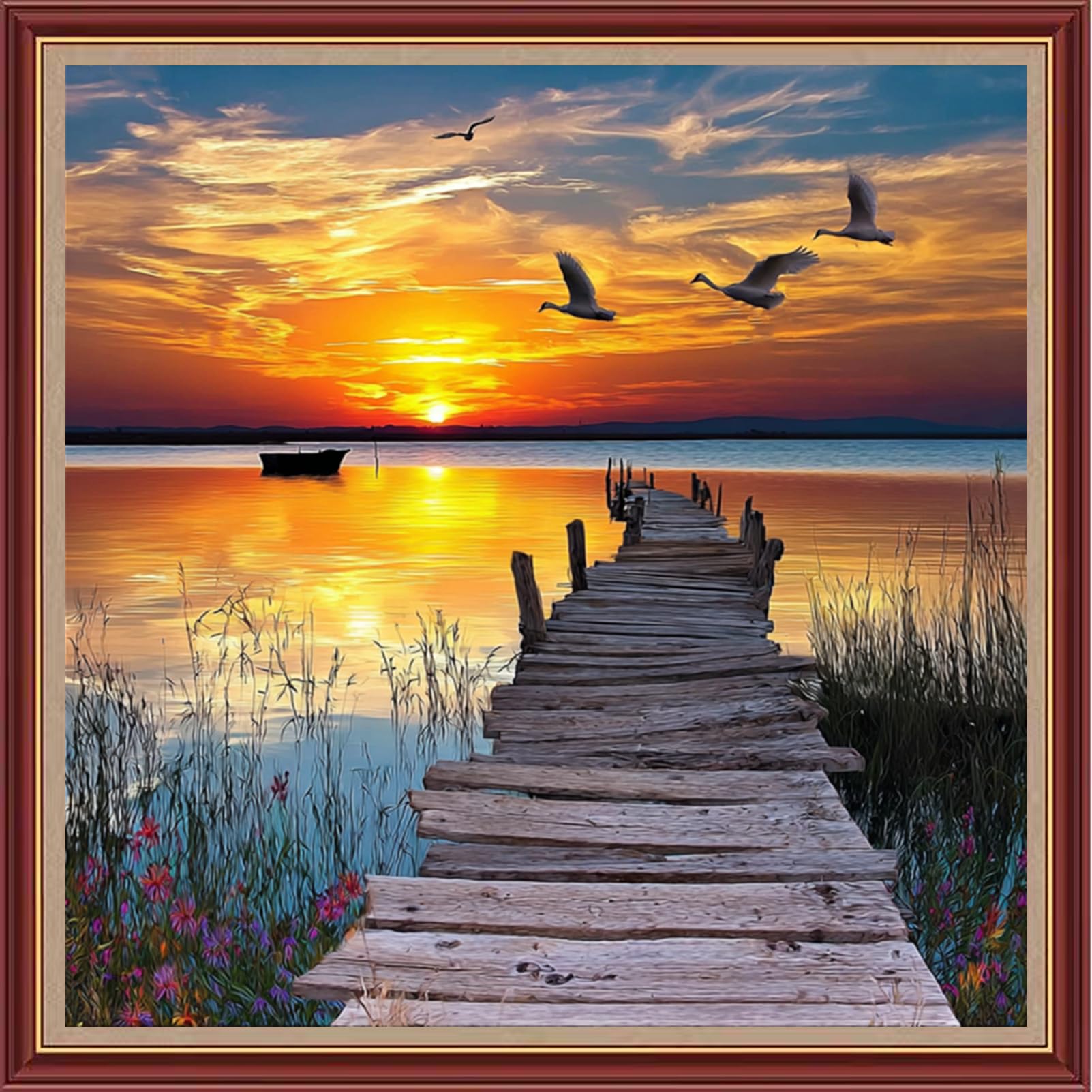 Dooxvey Cross Stitch Kits for Adults Beginners,Full Range of Cross-Stitch Stamped Kits Needlepoint Kits for Beginners Embroidery Kits 11CT Cross Stitch Patterns-Beautiful Sunset Scenery 18x18 inch