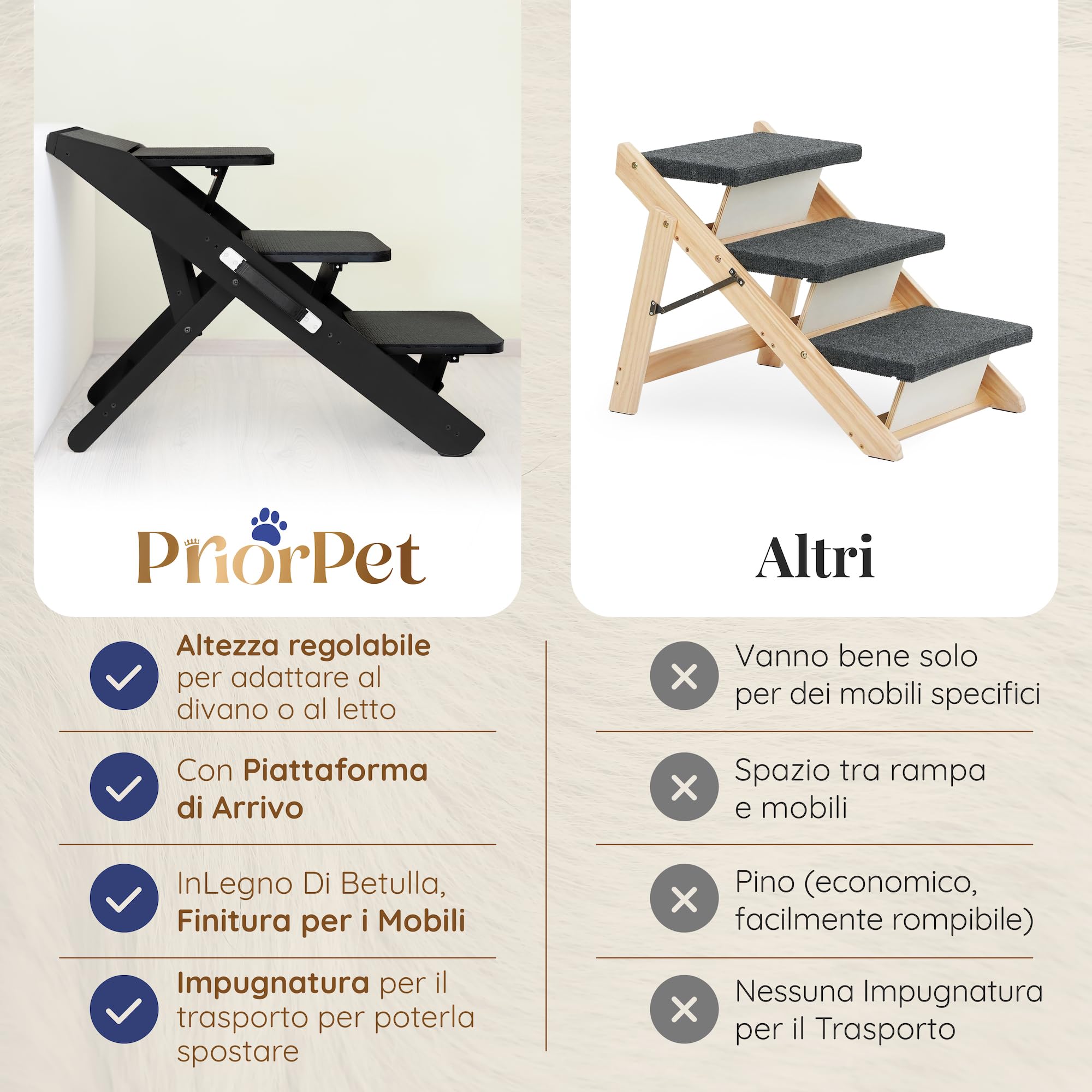 Scale per Cane 2 in 1 con Rampa Altezza Regolabile 18-50 cm Pet Gradini Piccoli Facile da Spostare Nero