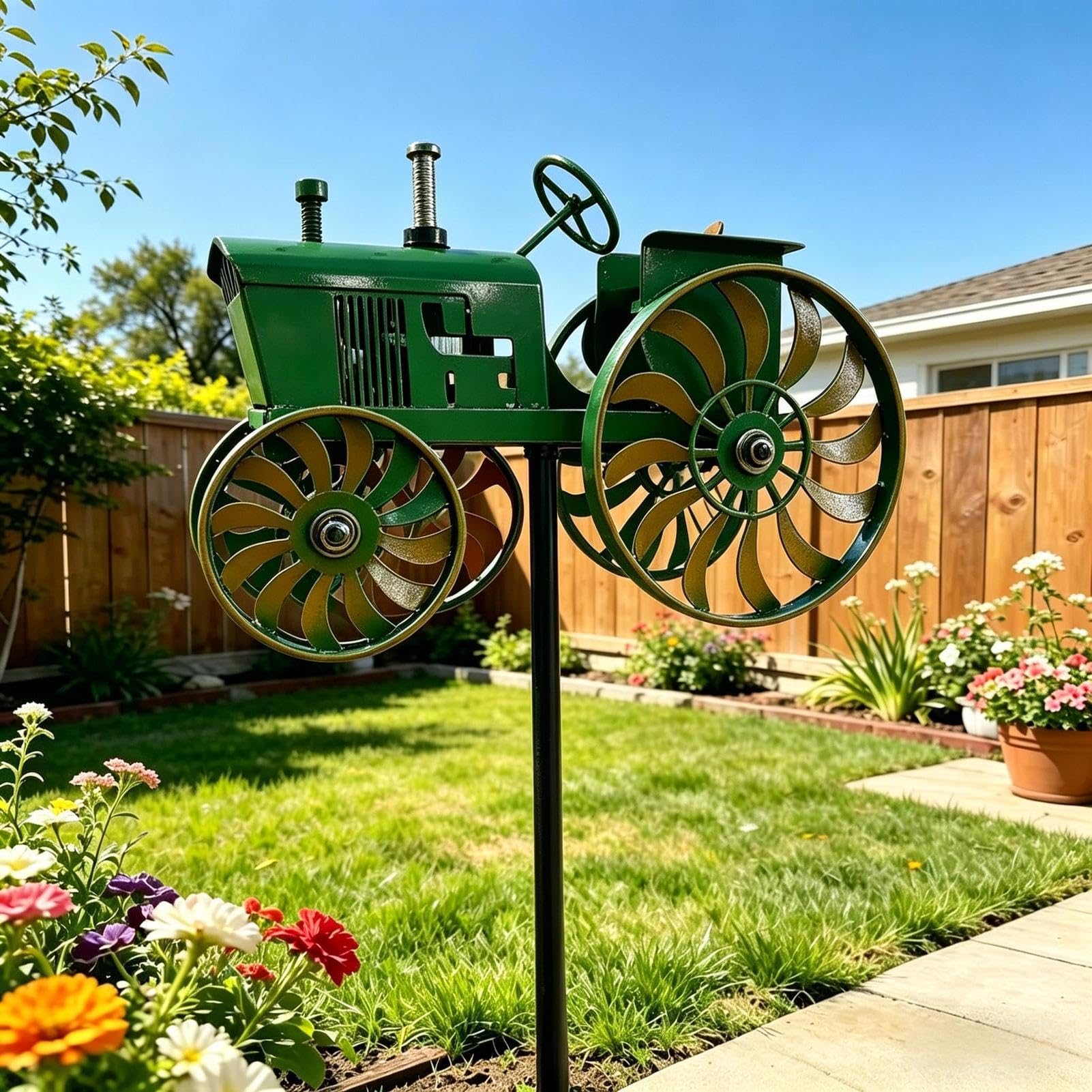 Vintage Tractor Wind Spinner, 68cm Vintage Metal Wind Sculptures & Spinners Outdoor Garden Stake Sculpture Motion Art WindSculpture Tractor Stake, Retro Farmhouse Windmills Lawn Ornament