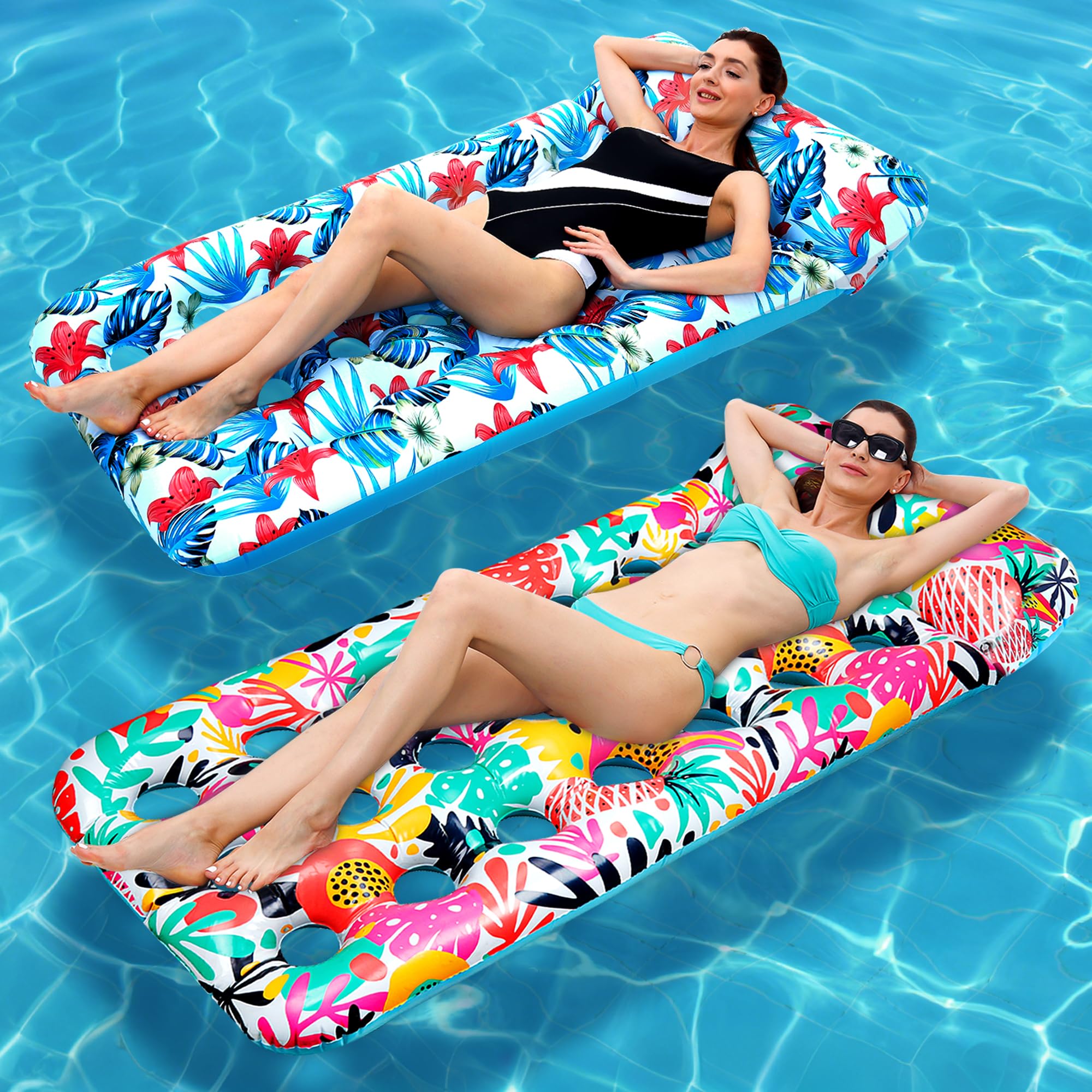 IRUIRUI 2 Pack Pool Floats Adult, Oversized Inflatable Pool Float Lounger Rafts Floaties for Adults with Headrest Floating Mat for Swimming Pool Lake Beach Party