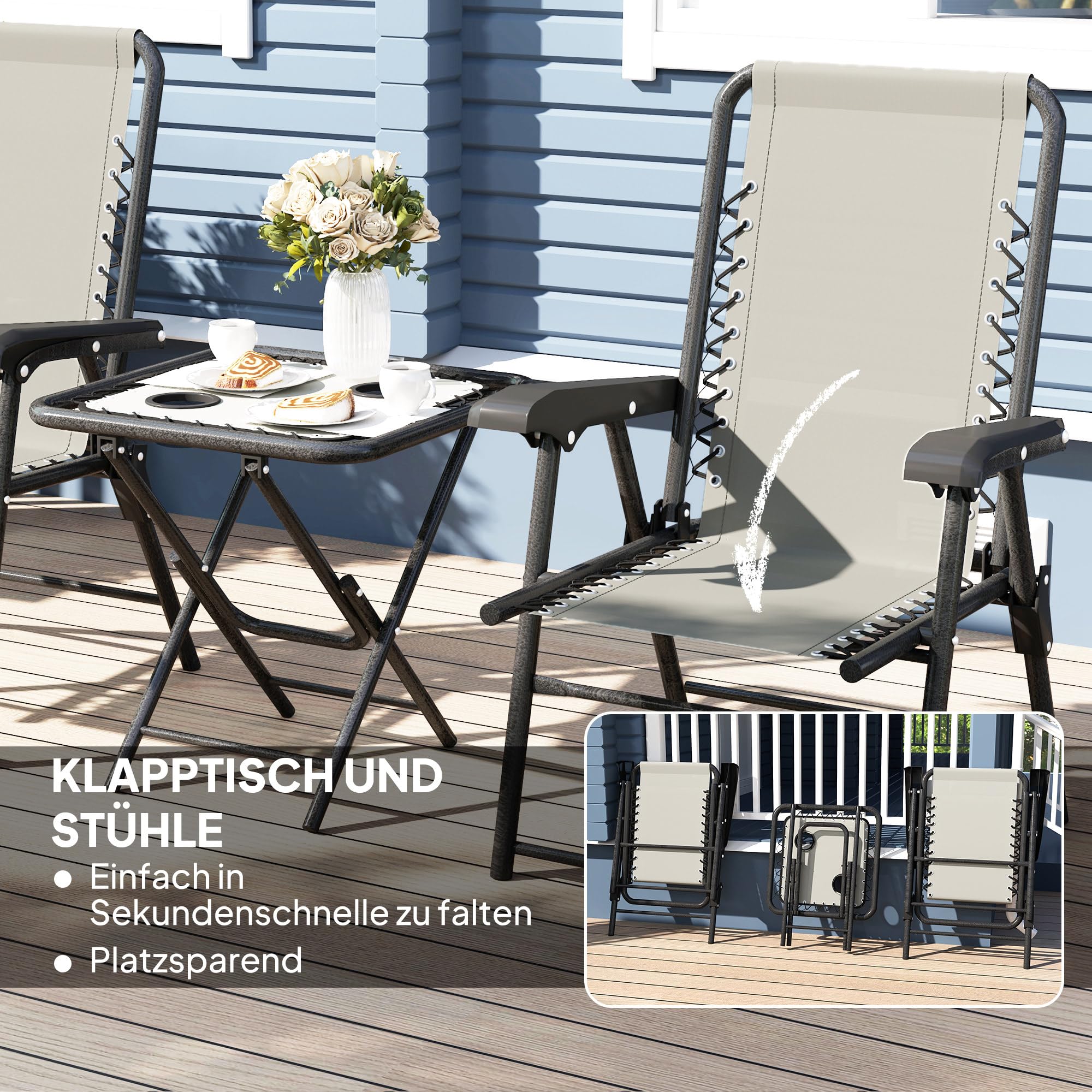 Outsunny Bistro Set 3-teilig Wetterfest Klappbar Balkonmöbel Dunkelgrau