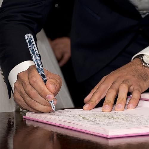 Miniatura 8 de Asvine V169 Pluma estilográfica de llenado al vacío de punta media, esqueleto de gota de agua transparente gris azul acrílico estuche conjunto