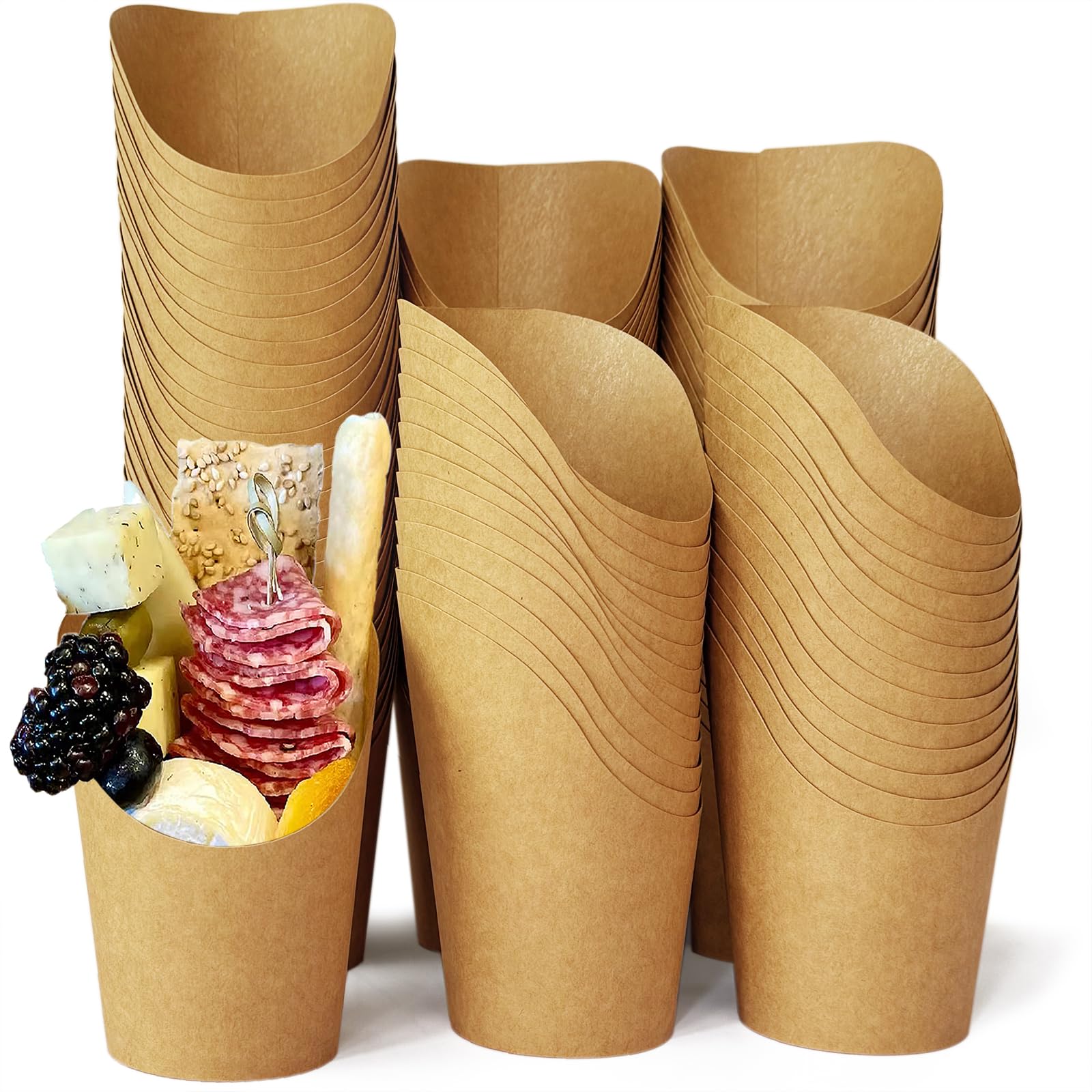 CAMKYDE 100 Pcs French Fries Holder, 14oz Disposable Paper French Fry Cups Charcuterie Cups for all Occasions (14oz, Brown)