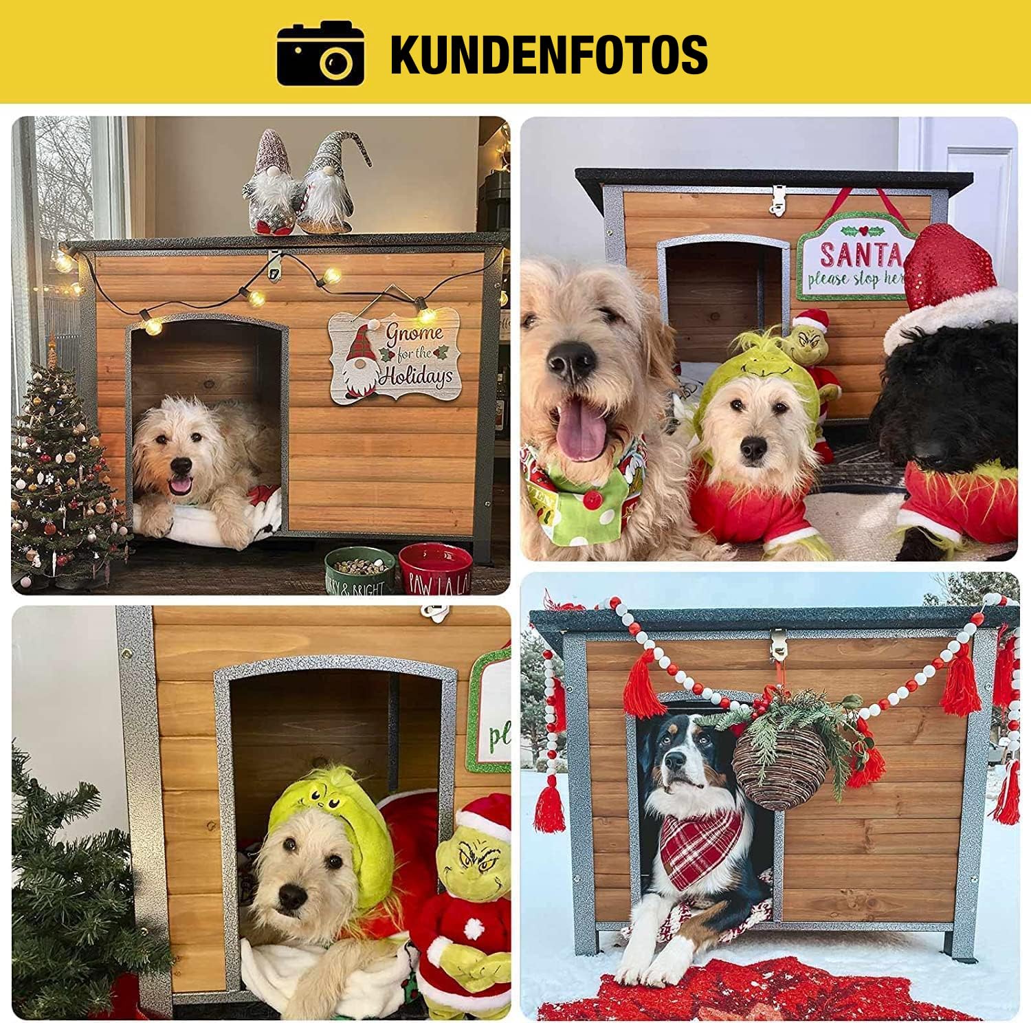 Aivituvin Hundehaus Indoor Outdoor Holz Hundekennel für den Winter, wetterfest, geeignet für kleine, mittlere und große Hunde, einzigartiges Ganzumfassung Stahlrahmen (Braun, L)