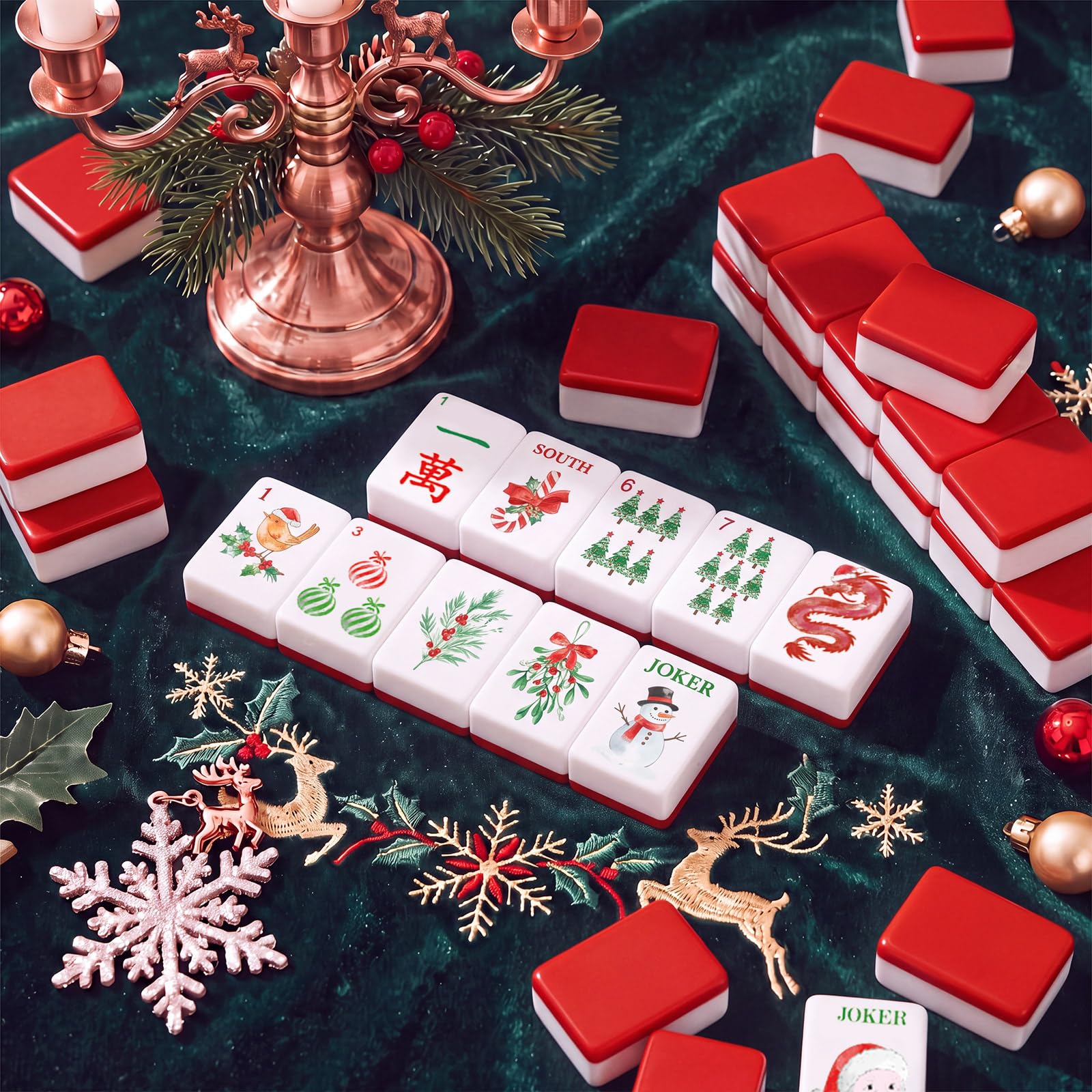 Soulchen American Mahjong - Set di 166 mattonelle, tema acquerello | Scatola portaoggetti in acrilico e dadi, 3 cm, piastrelle incise 3D per adulti e amici, gioco in famiglia notte mahjong