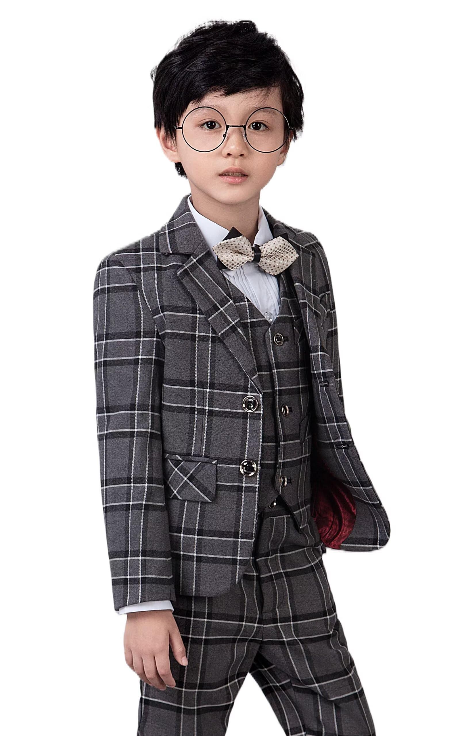 Boys Suit Plaid Stripes Suits for Boys 3 Piece Formal Wedding Outfit Slim Fit Suit Blazer Vest Pants Set