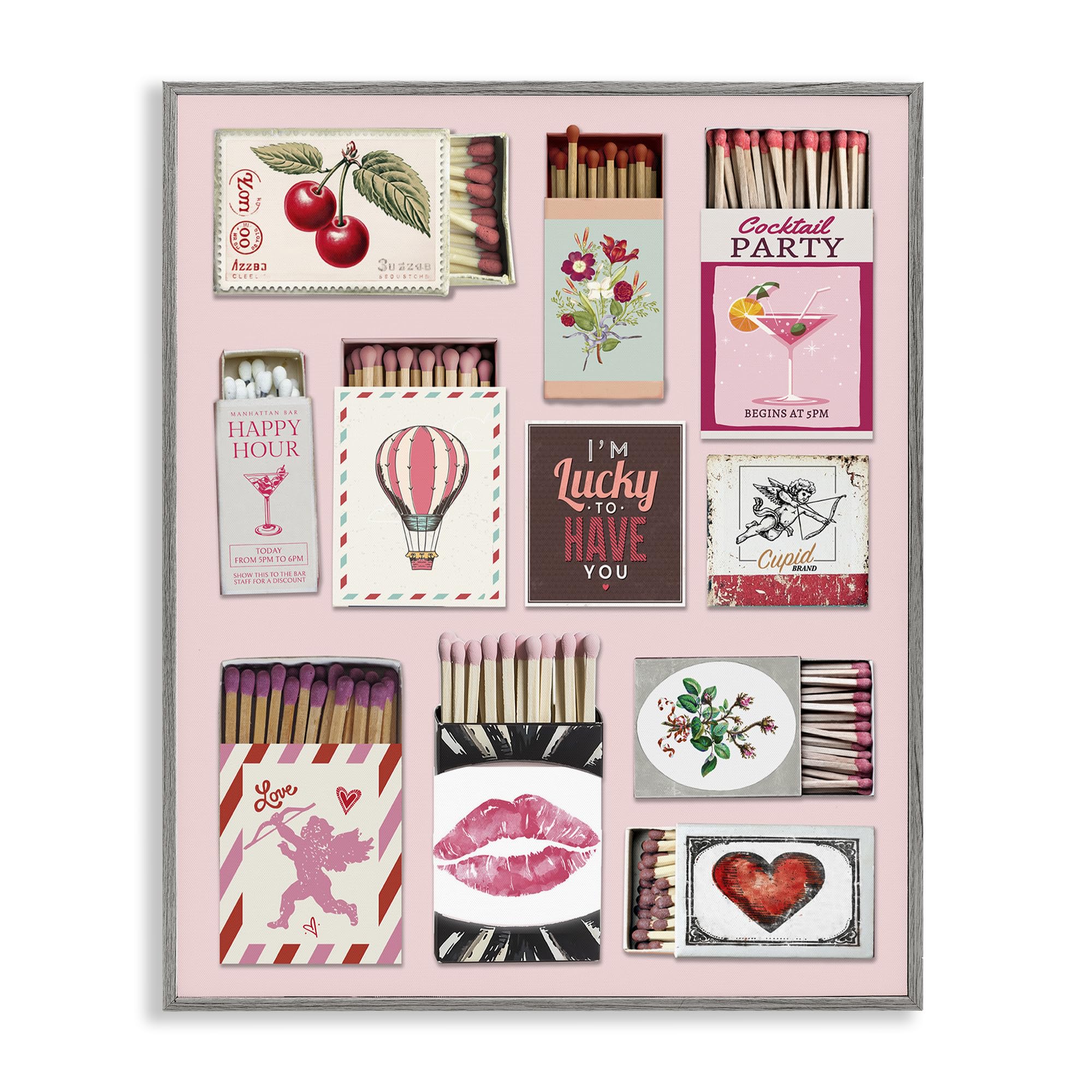 Stupell Industries Farmhouse Gray (Textured) Vintage Romantic Matchbox Floral Heart, 16 X 20 Inch Framed Giclée Print
