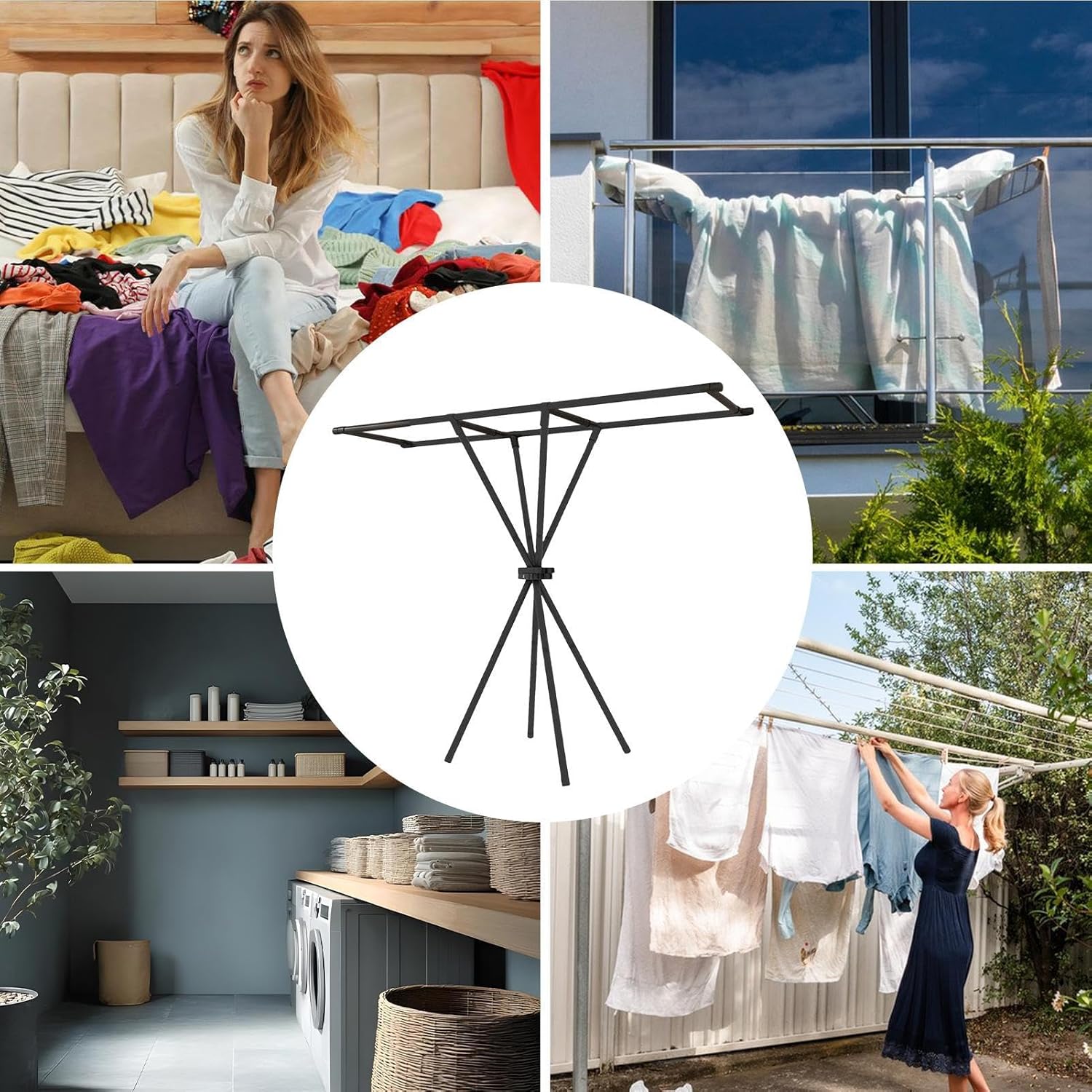 Clothes Drying Rack, Foldable Laundry Racks for Dry Cloths, Large Stand Rod with Space Saving, Portable Air Dryer for Coat, Pants, Towel, Bed Linen, Indoors, and Outdoor Use, 55.12x51.18x21.65 Inches