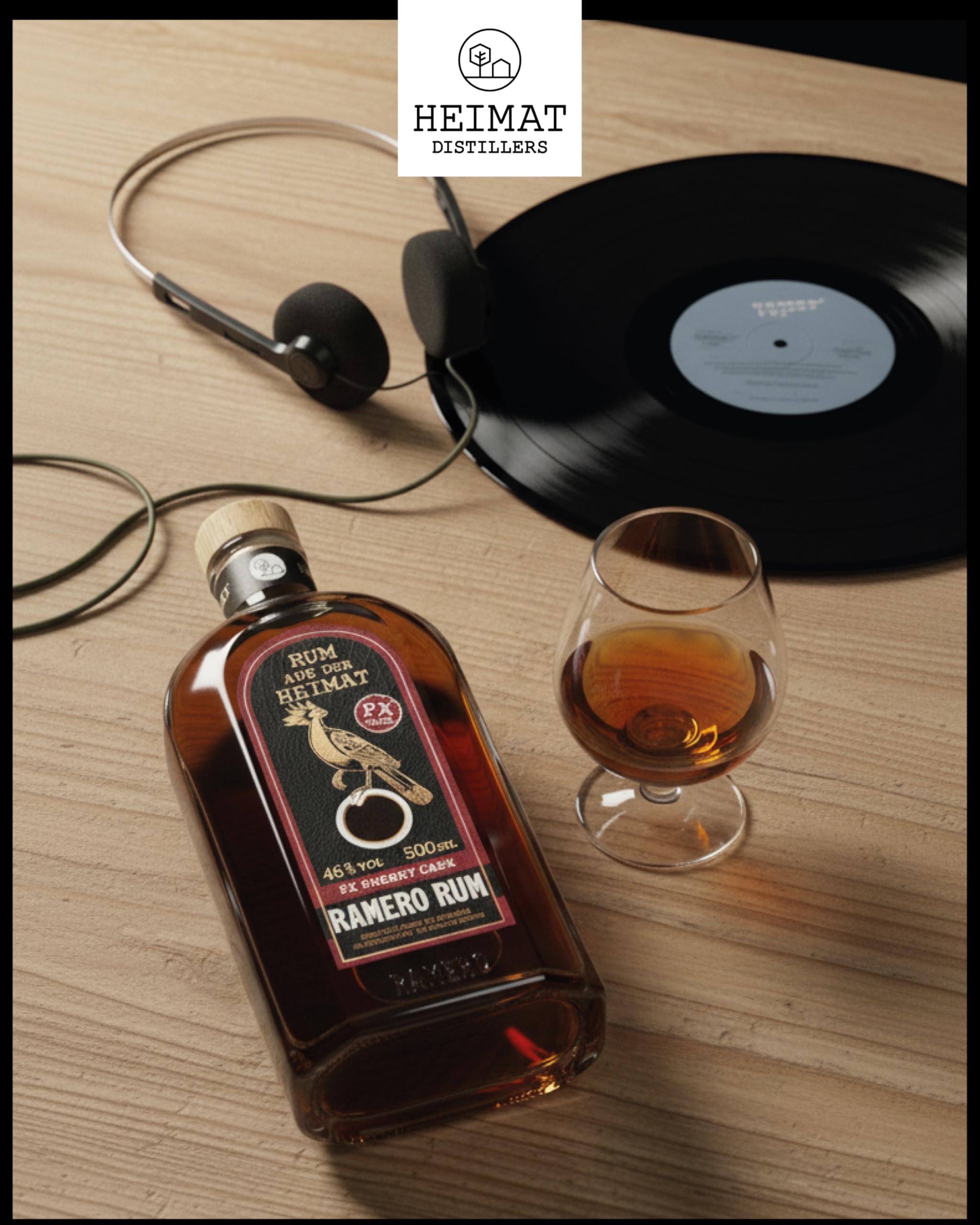 RAMERO PX Sherry Cask Rum 46% vol – Premium Rum aus Deutschland | weich & komplex mit Noten von Rosinen, Karamell & Schokolade | gereift in Pedro Ximénez Sherryfässern | 500 ml