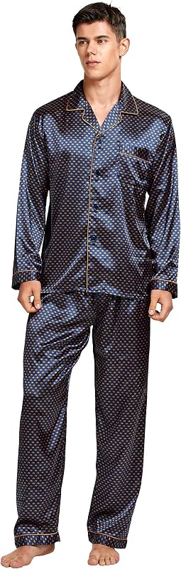 TONY AND CANDICE Conjunto de Pijama Masculino em Cetim com Manga Longa