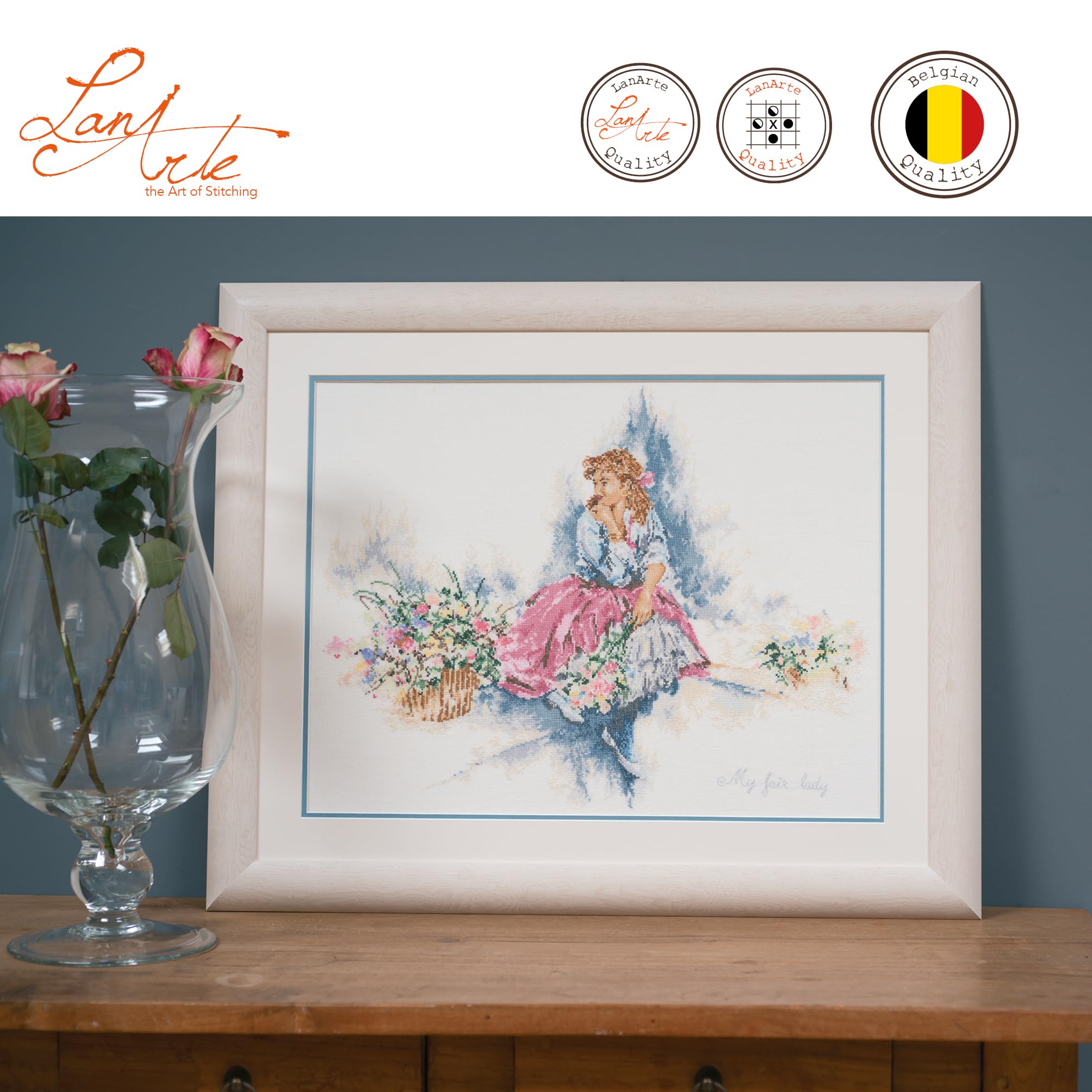 LANARTE Haft Krzyżykowy Liczony Zestaw Obraz do Haftu MY FAIR LADY Zrób to Sam Zestaw Kreatywny dla Dorosłych Rękodzieło Artystyczne 54 x 43 cm Dekoracja Ścienna DIY Cross Stitch Kit