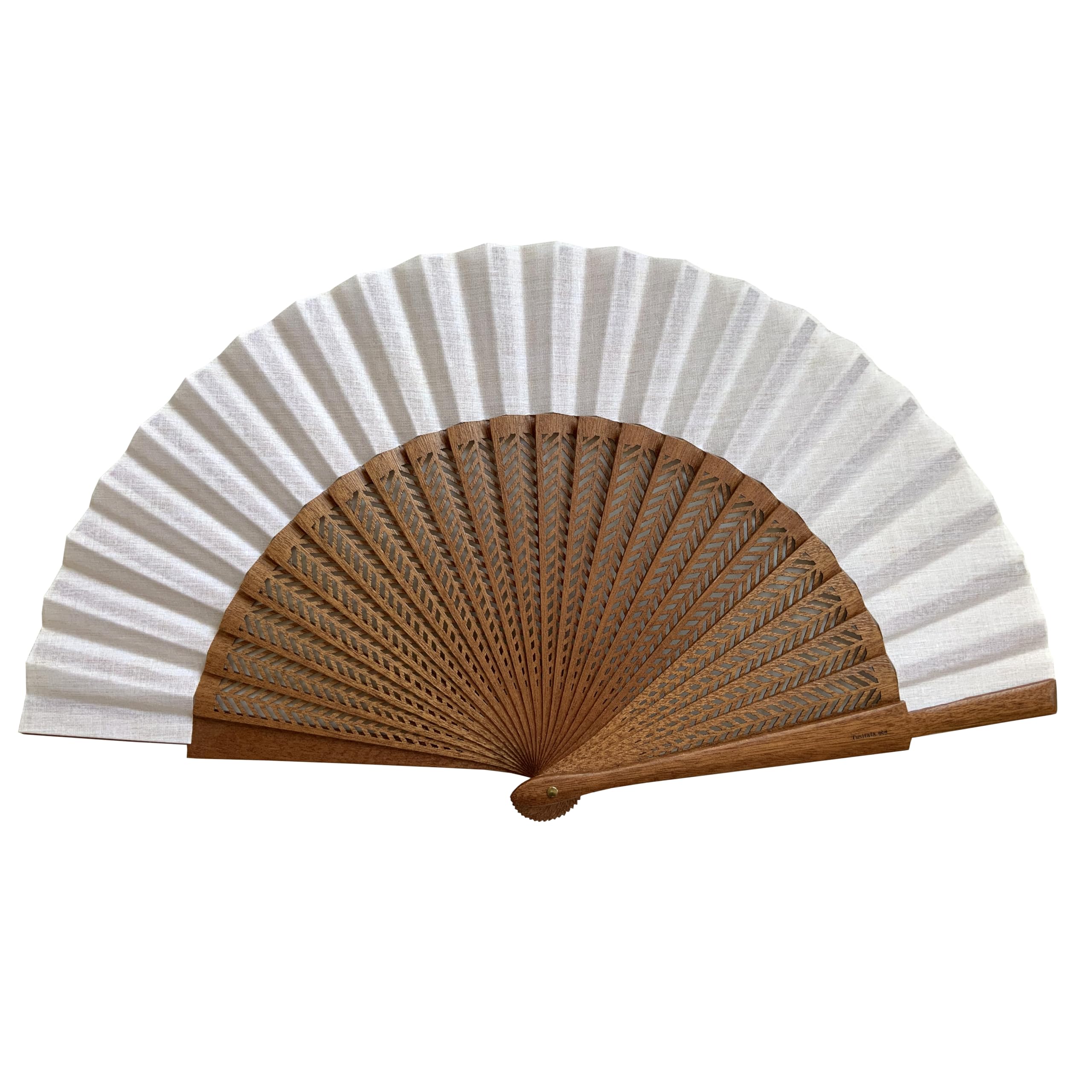 Ventaglio spagnolo Calado Espiga - Legno e cotone - 23 cm - Custodia in yute natural - Accessorio moda - Fatto a mano in Spagna - Eventi e regali - Collezione Must