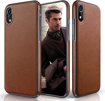 LOHASIC for iPhone XR Case, Premium Vegan Leather Slim Fit, Brown