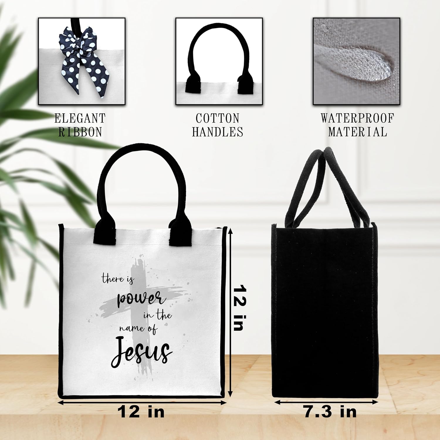 Christian Tote Bag For Women, There Is Power In The Name Of Jesus Totes, Bible Verse Canvas Tote Bag For Travel, Religious Beach Bag With Ribbon, Christian Gifts For Women Friends Coworker -21 - Image 3